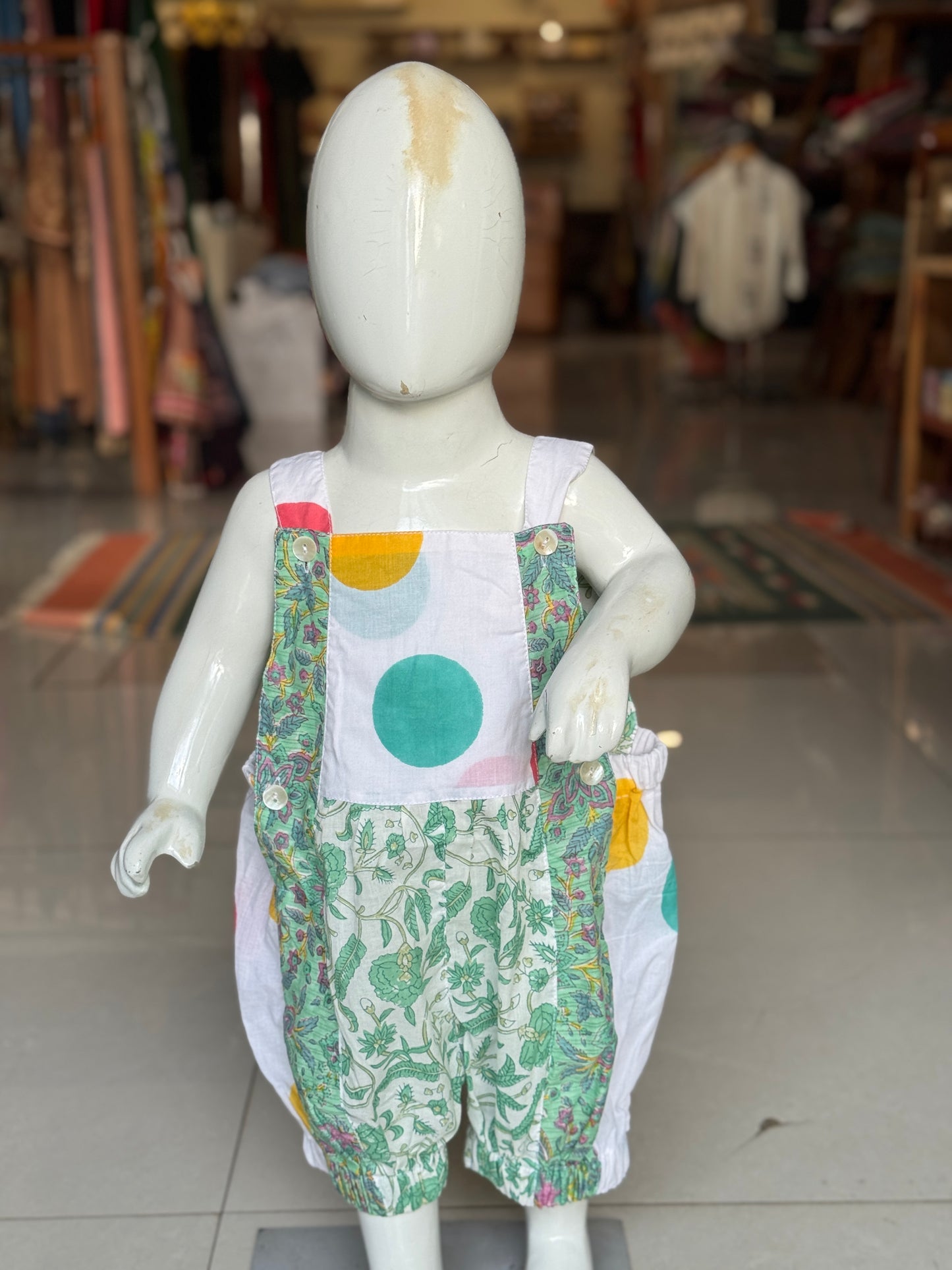 Rompers for babies - hand block printed upcycled soft cotton fabric scrap based unisex outfit for boys and girls