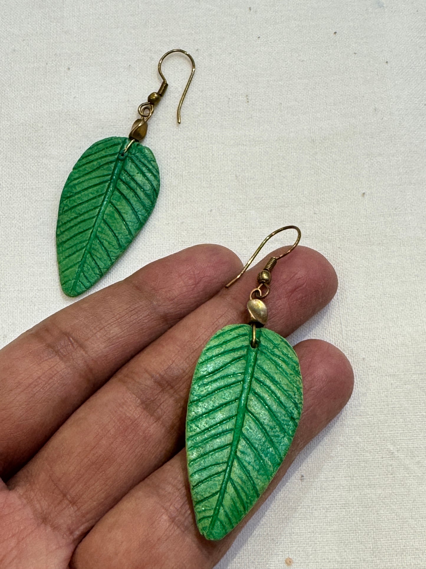 Leaves design handcrafted papier mache unique light weight earrings