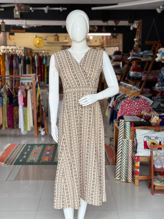 Stripes with chevrons and flowers dress - cotton, hand block printed