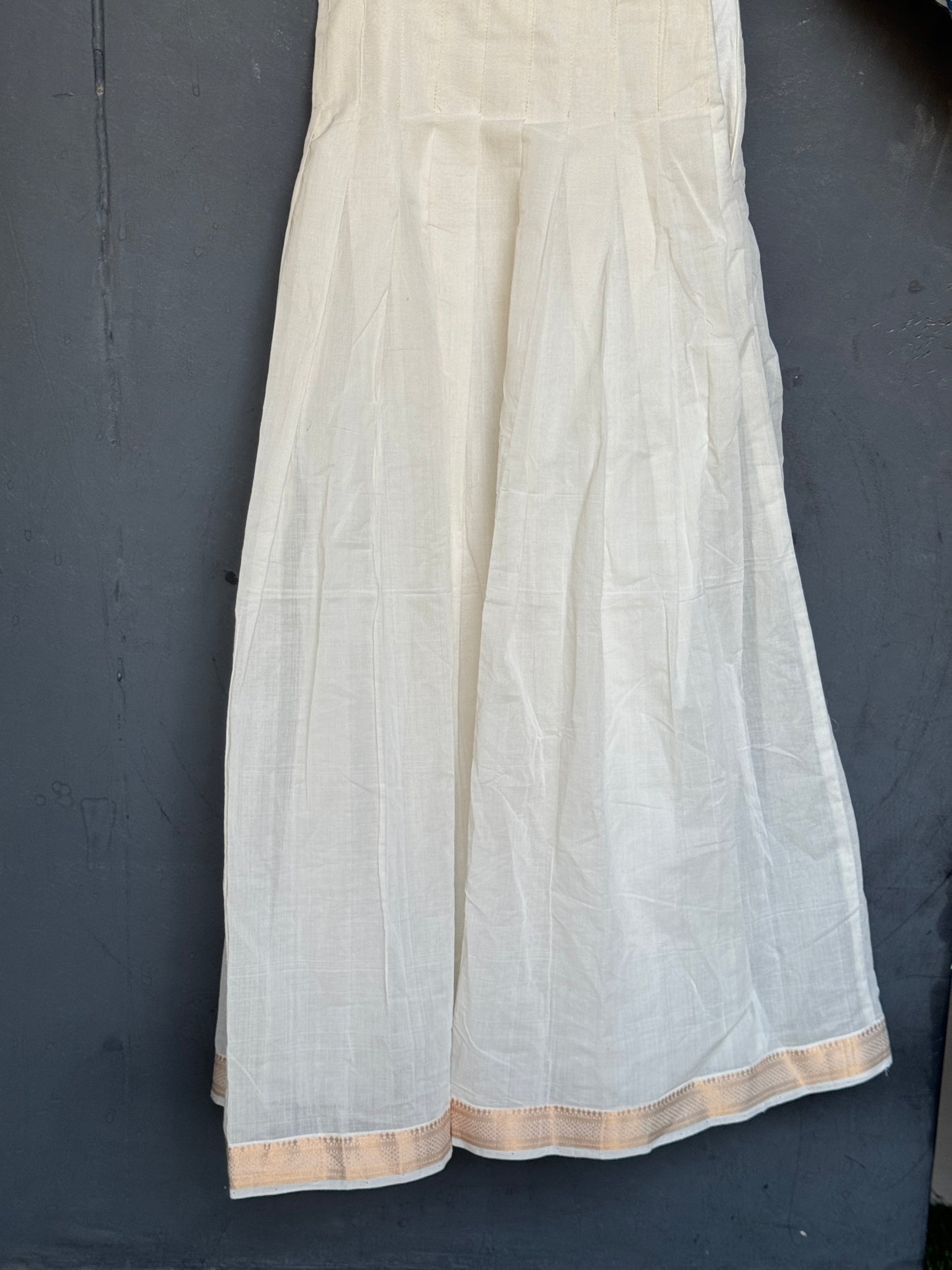 Off white Mangalagiri handwoven lehenga skirt and top - Nizam zari border coord set