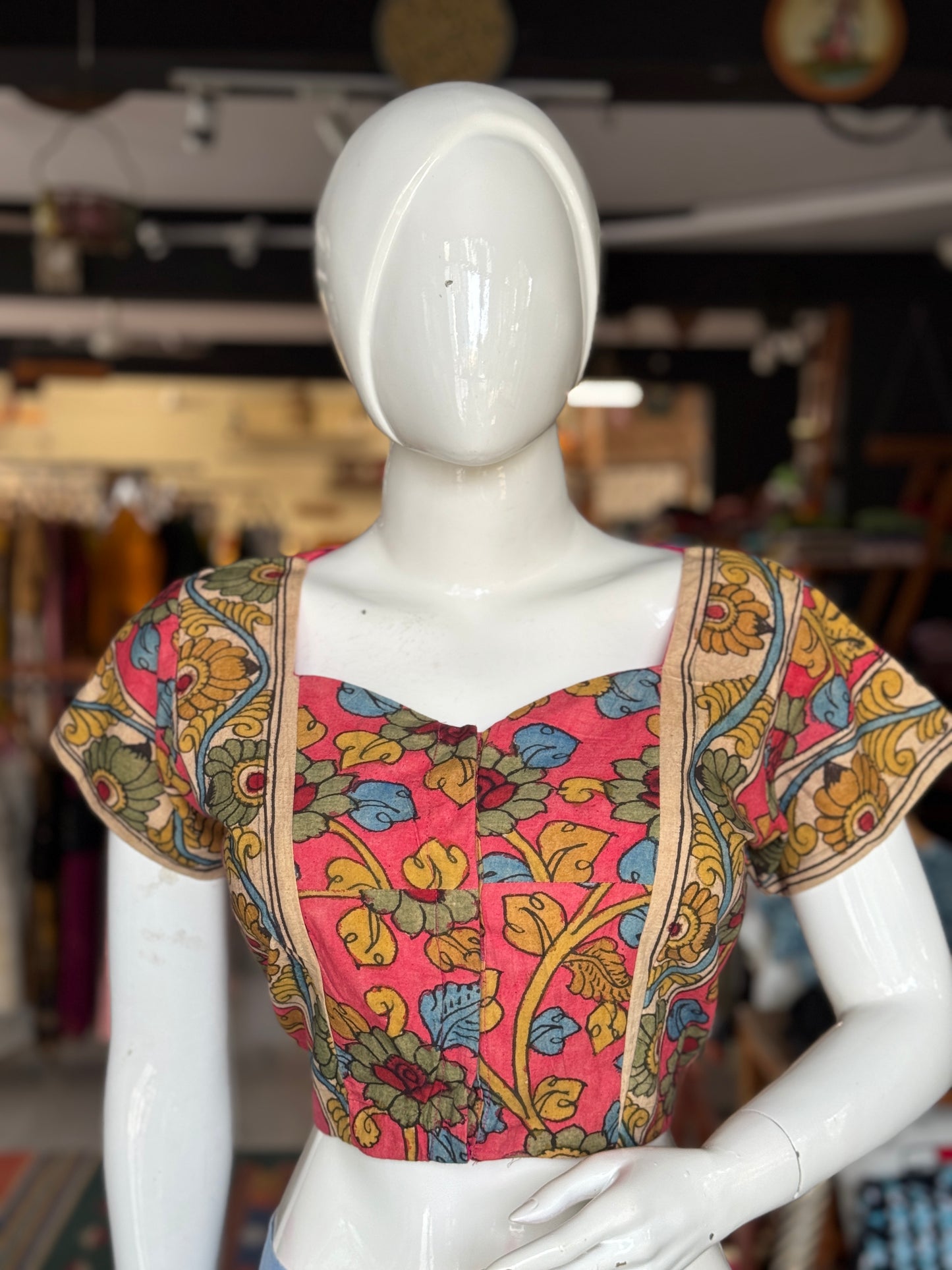 Pen kalamkari hand painted cotton with sleeves blouse with lining - multiple colors and designs available
