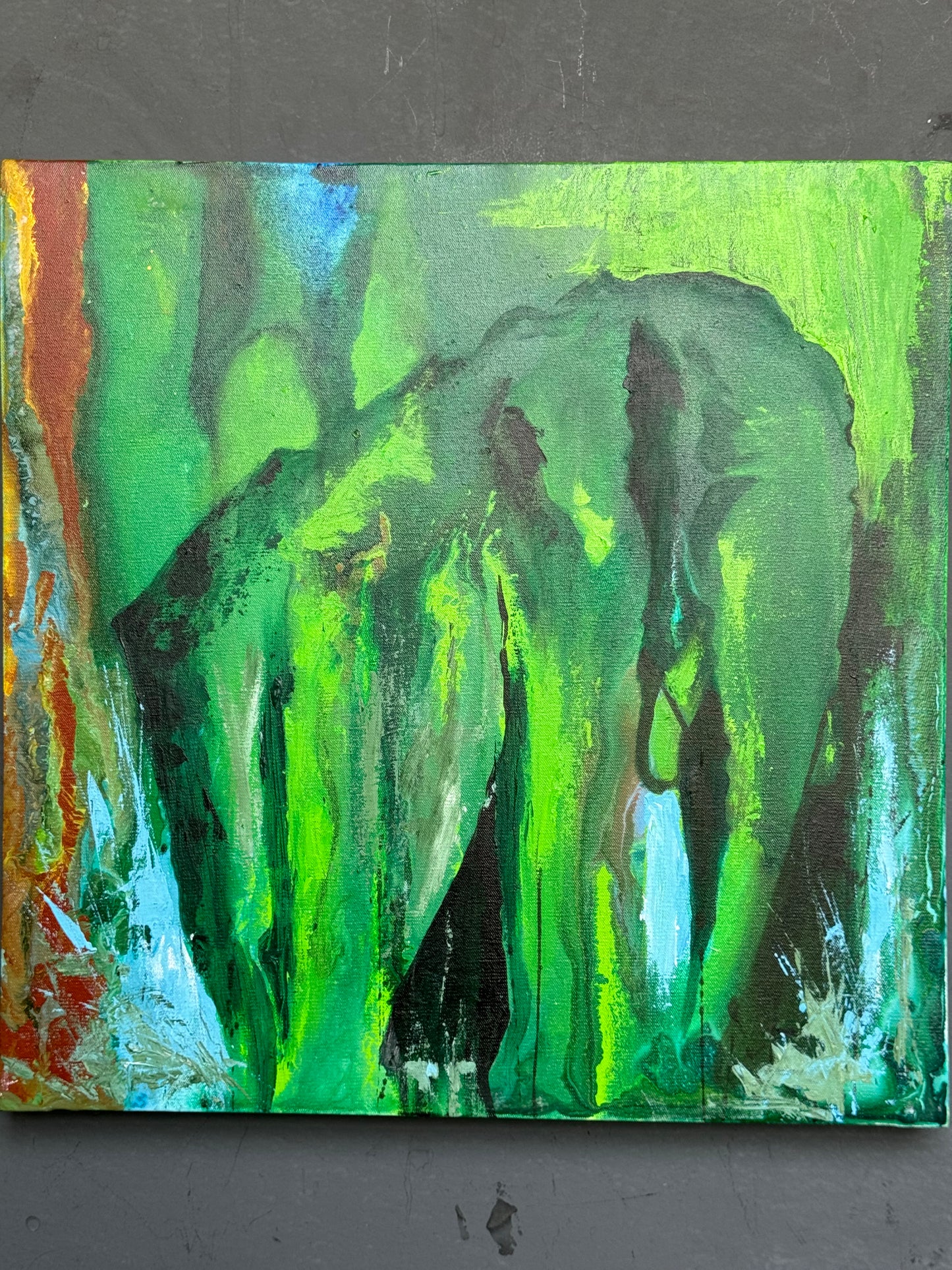 Elephant - acrylic colors painting on stretched canvas 18 x 18 inches