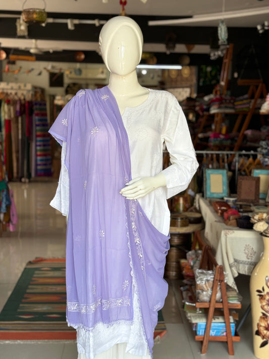 Chikankari hand embroidered semi chiffon dupatta