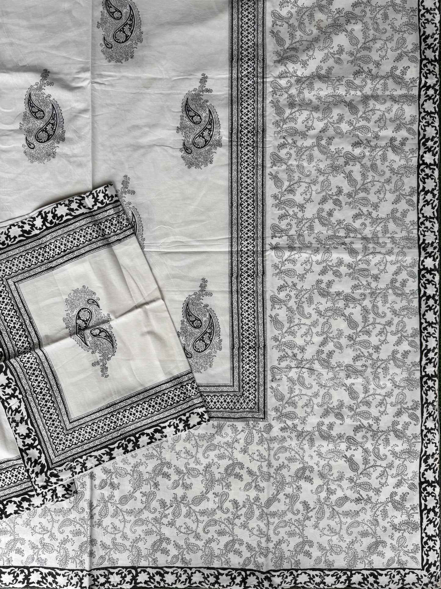 Black and white fine brass hand block prints on white base - pure cotton super king 108 x 108 inches size bedsheet - multiple designs available