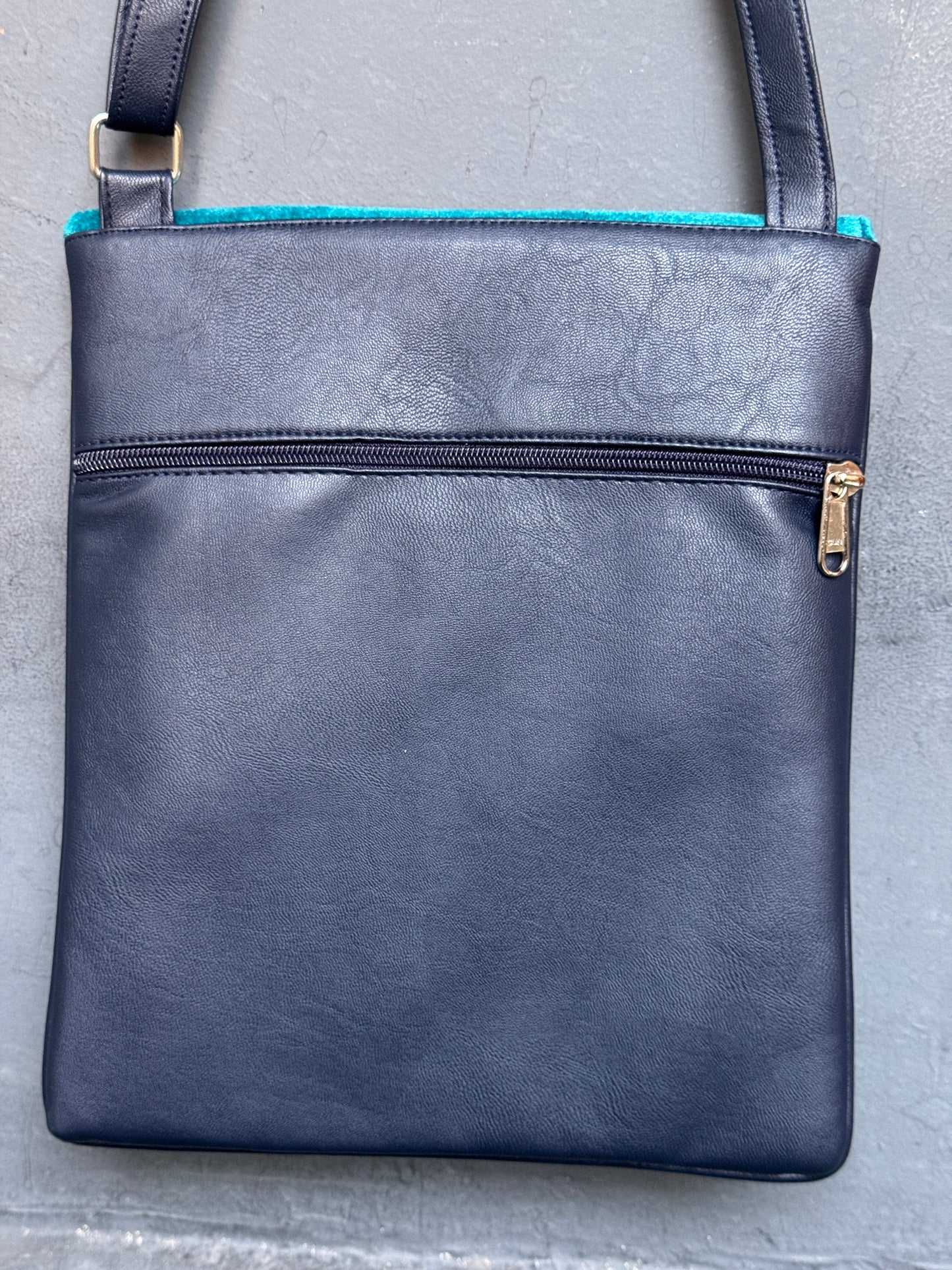 Blue Kashmiri floral Aari embroidered sling bag with adjustable length strap