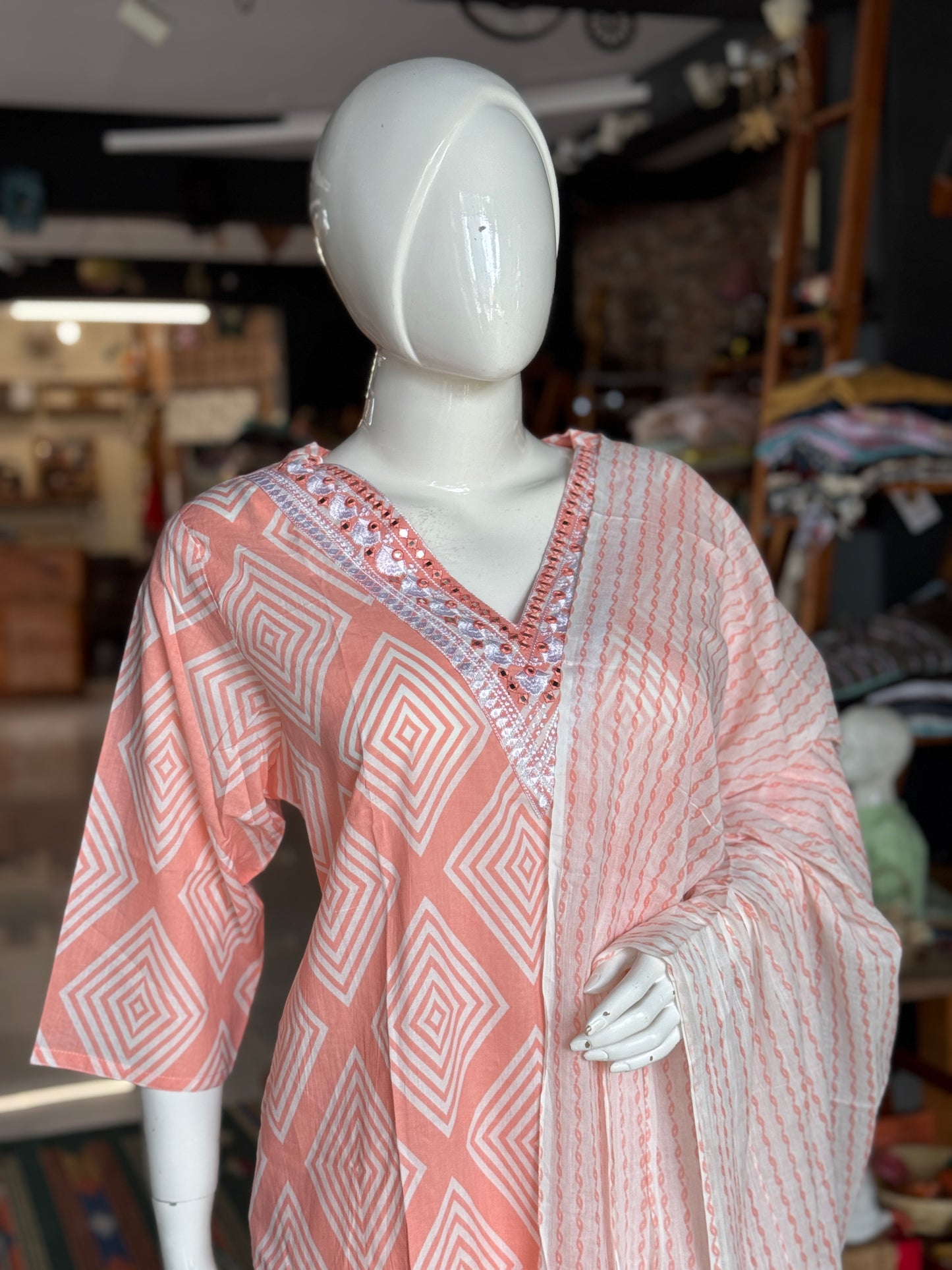 Plus size (4xl and above) cotton embroidered straight kurti, pants and dupatta - 3 piece suit set - multiple colors available