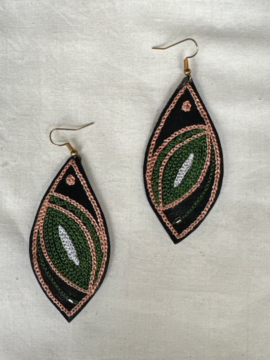 Leather with hand embroidery light weight earrings - shapes, designs and color choice available