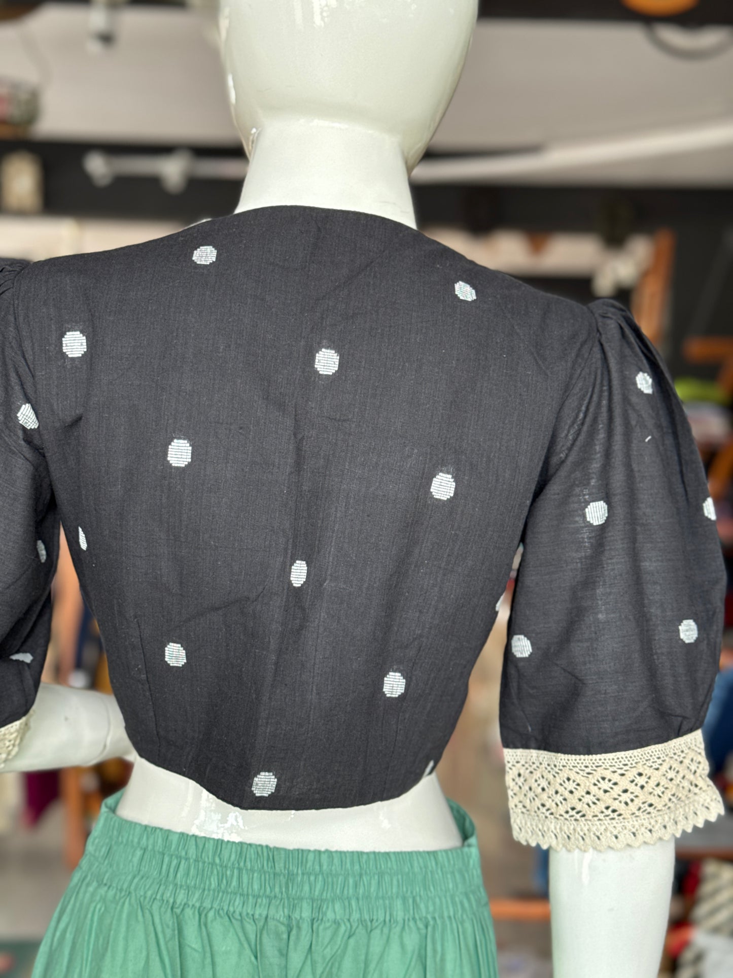 Puff sleeves cotton blouse with lace trims - color options available