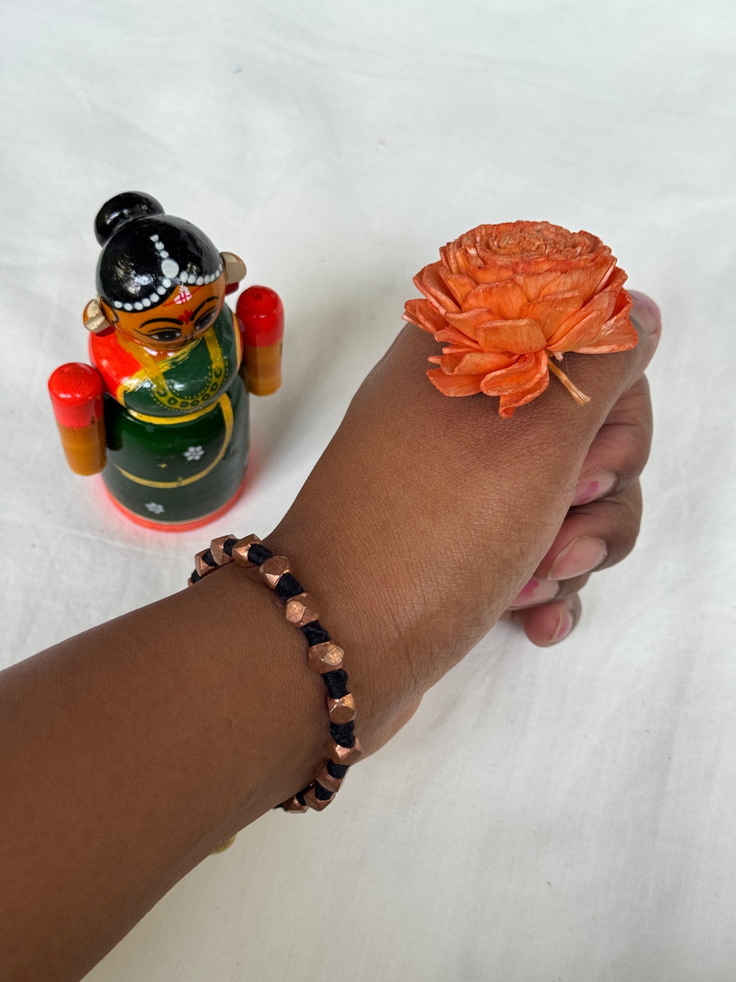 Nazariya bracelet - brass dokra handcrafted beads with black thread - single