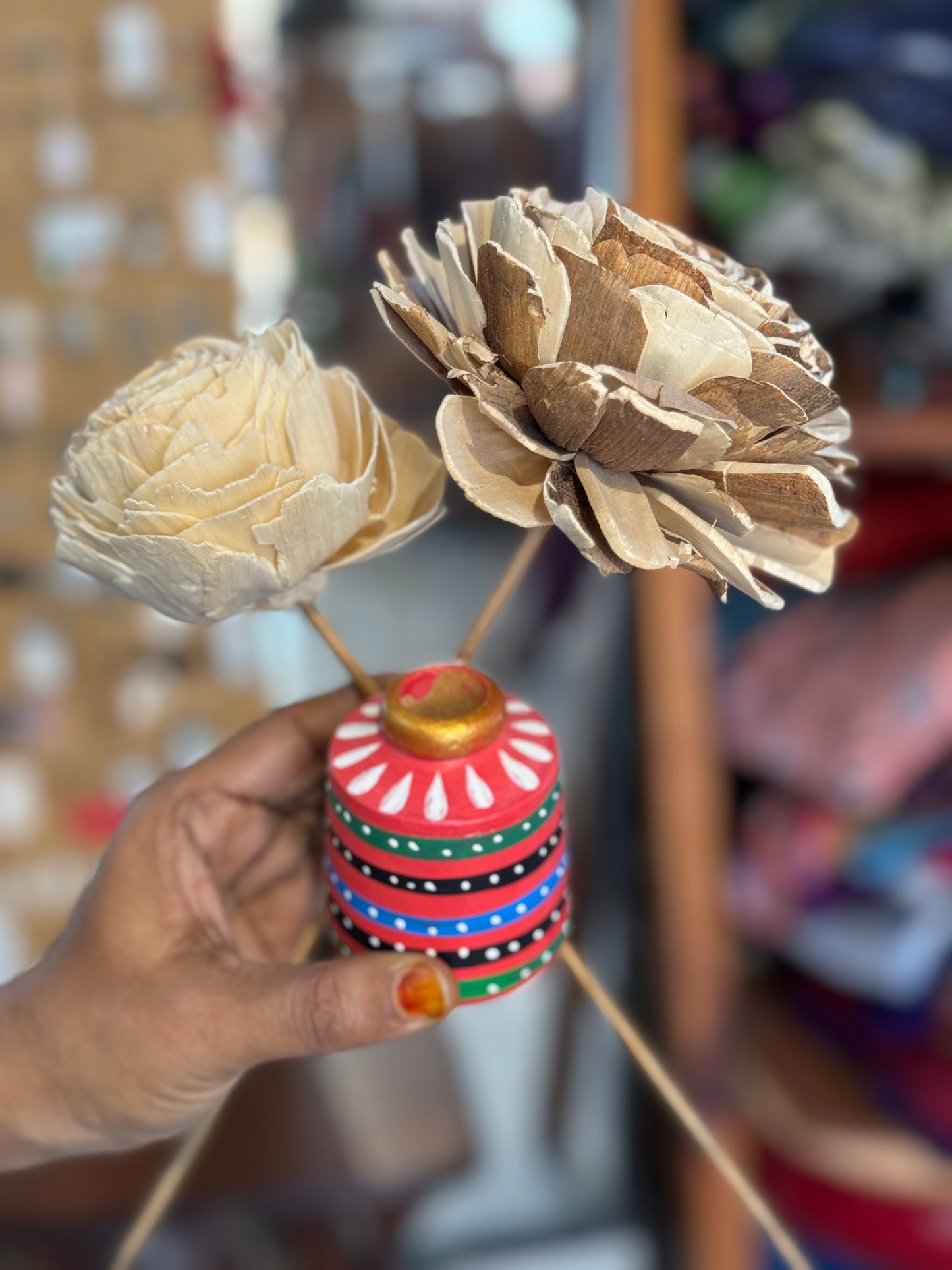 Wooden hand painted miniature pots - tooth pick holder / mini vase