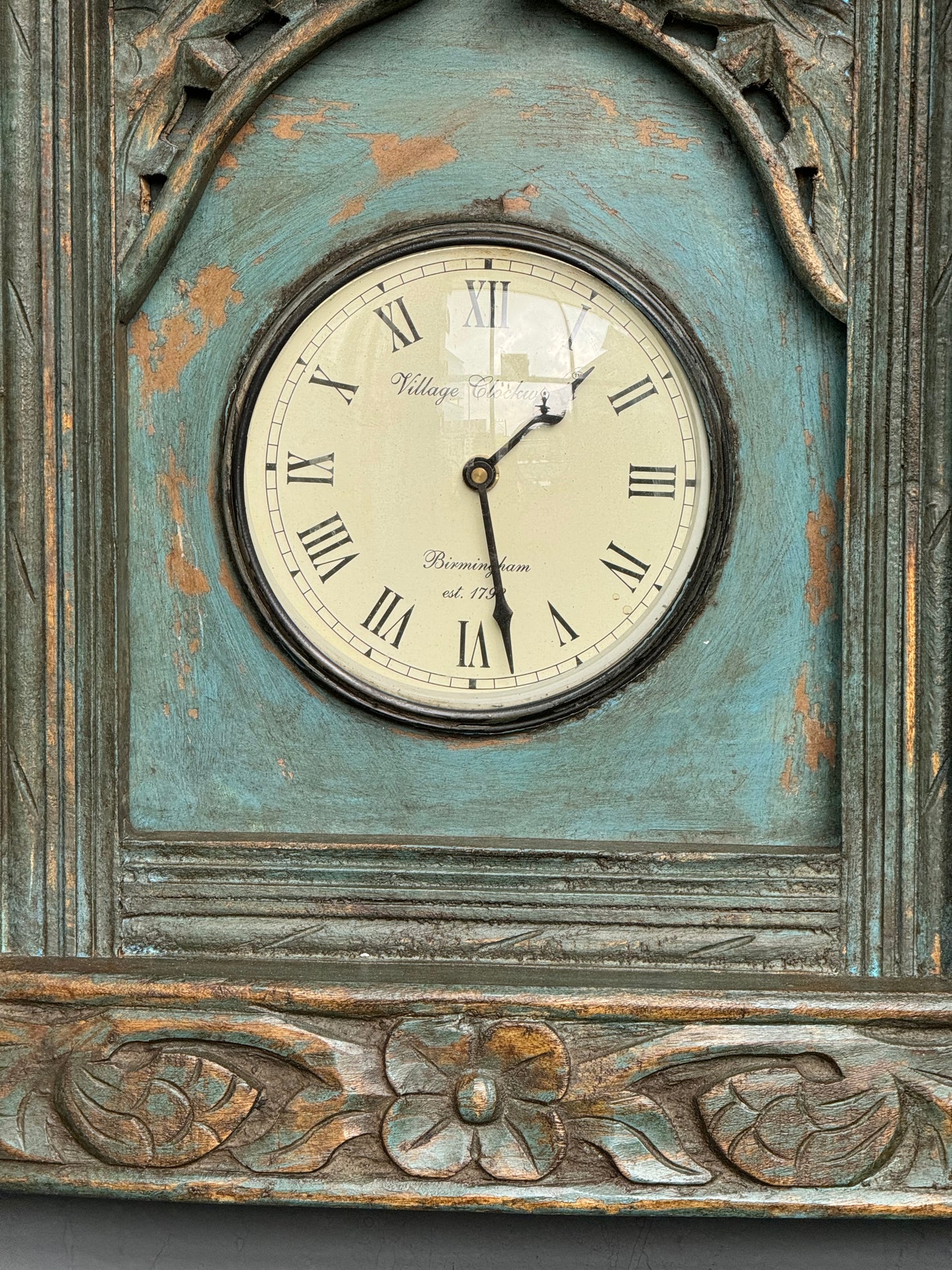 Blue distress finish vintage look jharokha with wall clock