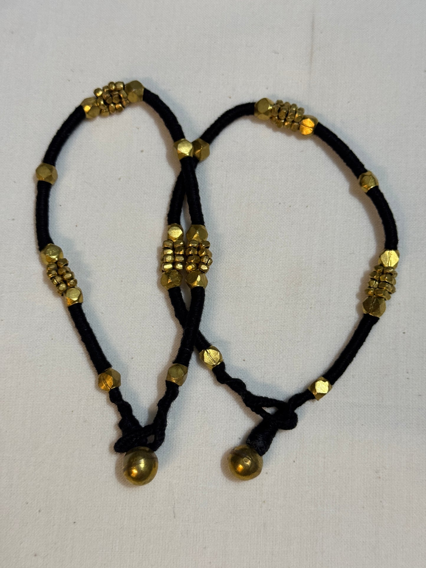 Nazariya anklets pair - handcrafted Dokra brass beads with black thread - multiple designs available