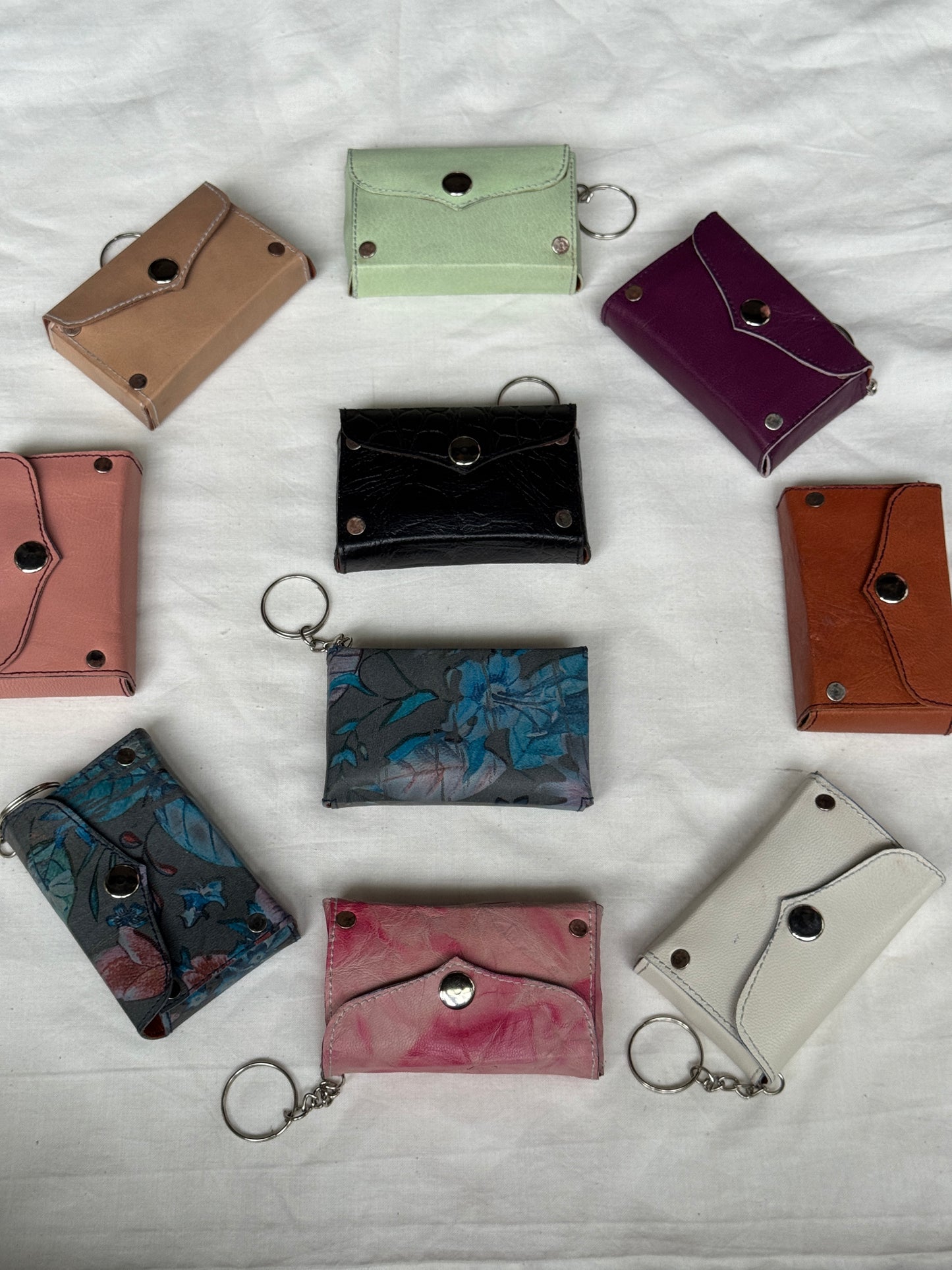 Key ring - leather with hand embroidery - multiple designs and color options available