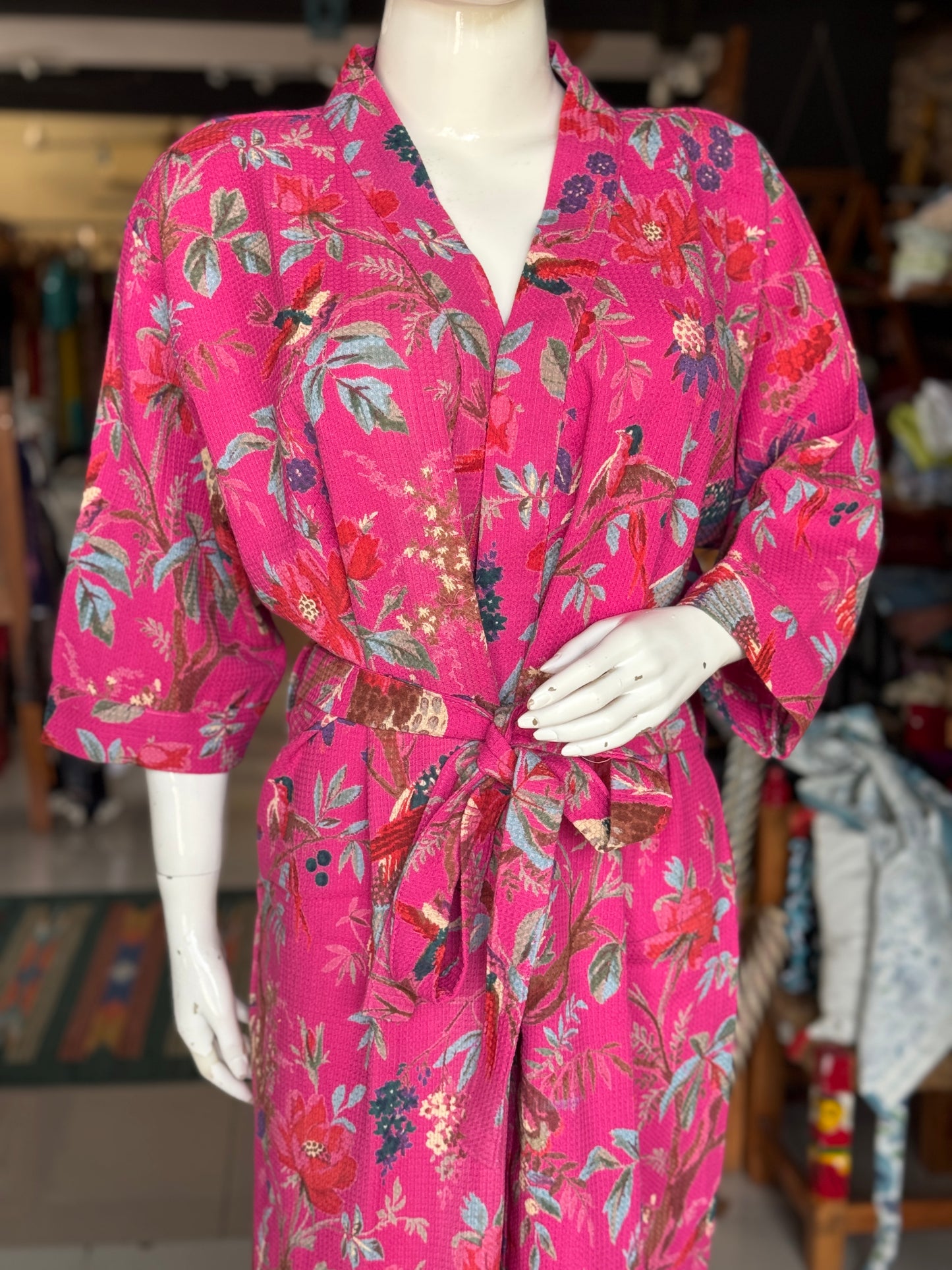 Hand block printed waffle cotton bath robe / swim suit cover up for adults - multiple designs