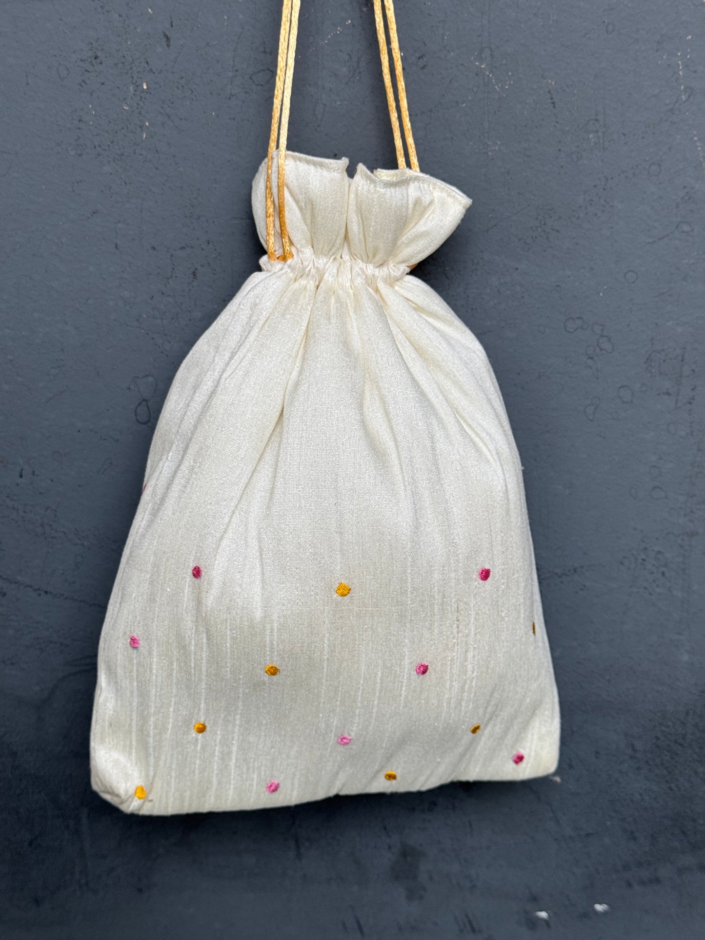 Art silk 9x7 inches potli with machine embroidery