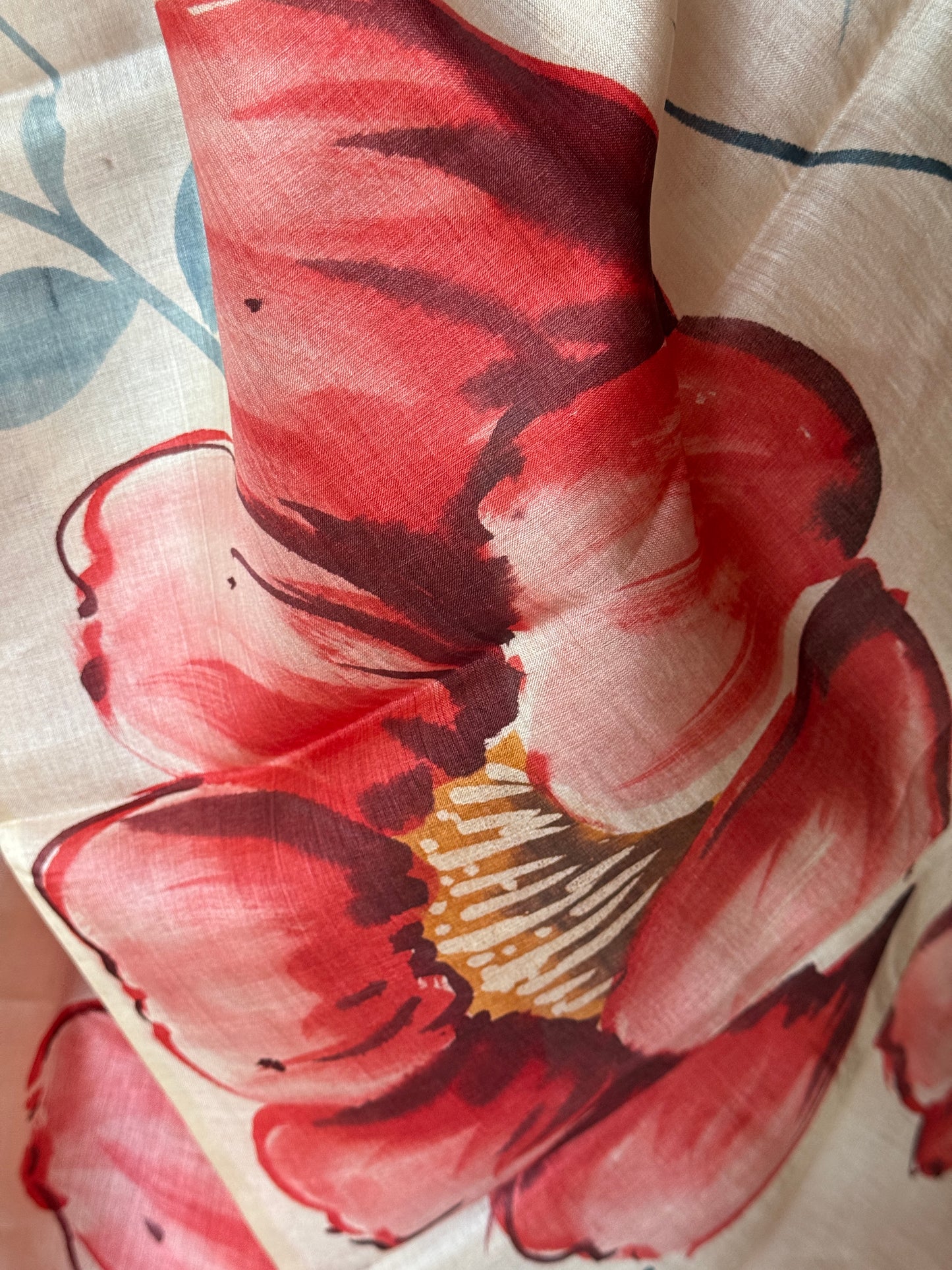 Cream and peach - hand painted tussar silk floral dupatta