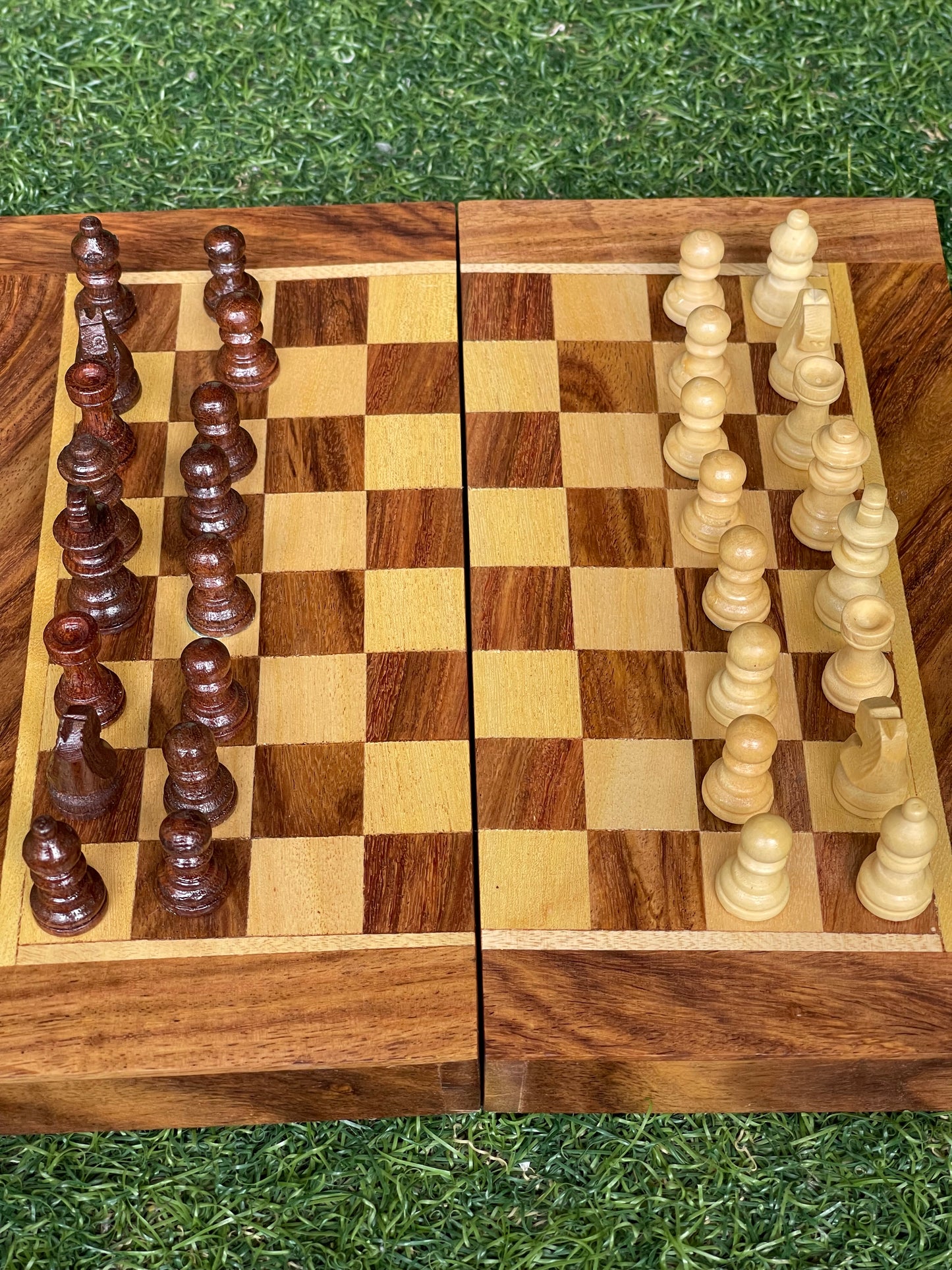Chess game - handcrafted wooden box with magnetic pieces