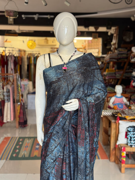 Ajrakh hand block printed soft modal saree yardage saree