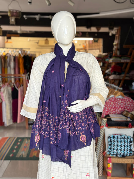 Kantha hand embroidered cotton stole - multiple colors n designs available