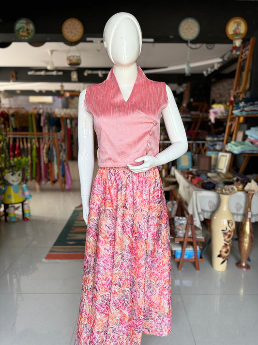 Light Pink digital print free size long skirt / lehenga