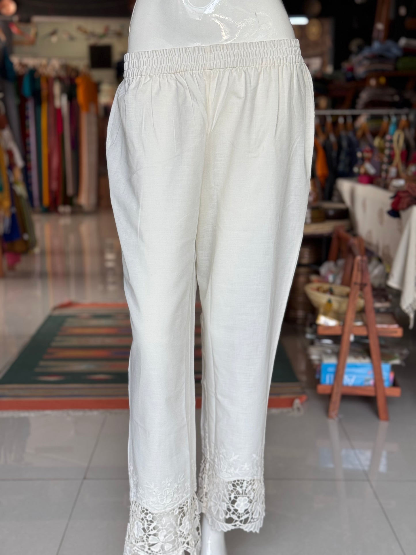 Off white cotton straight pants - mix n match with kurtis