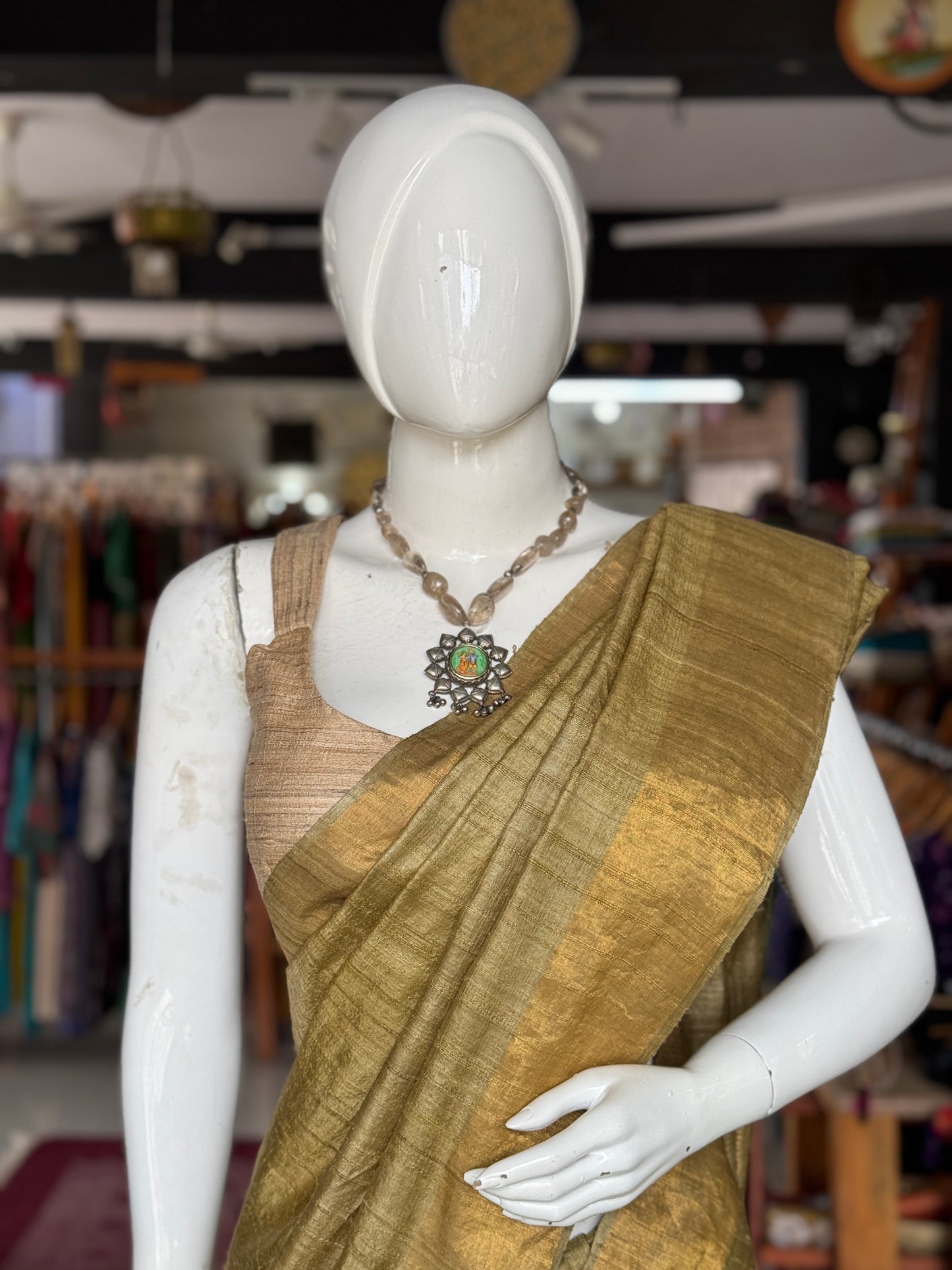 Ghicha tussar silk handwoven natural shade sleeveless blouse