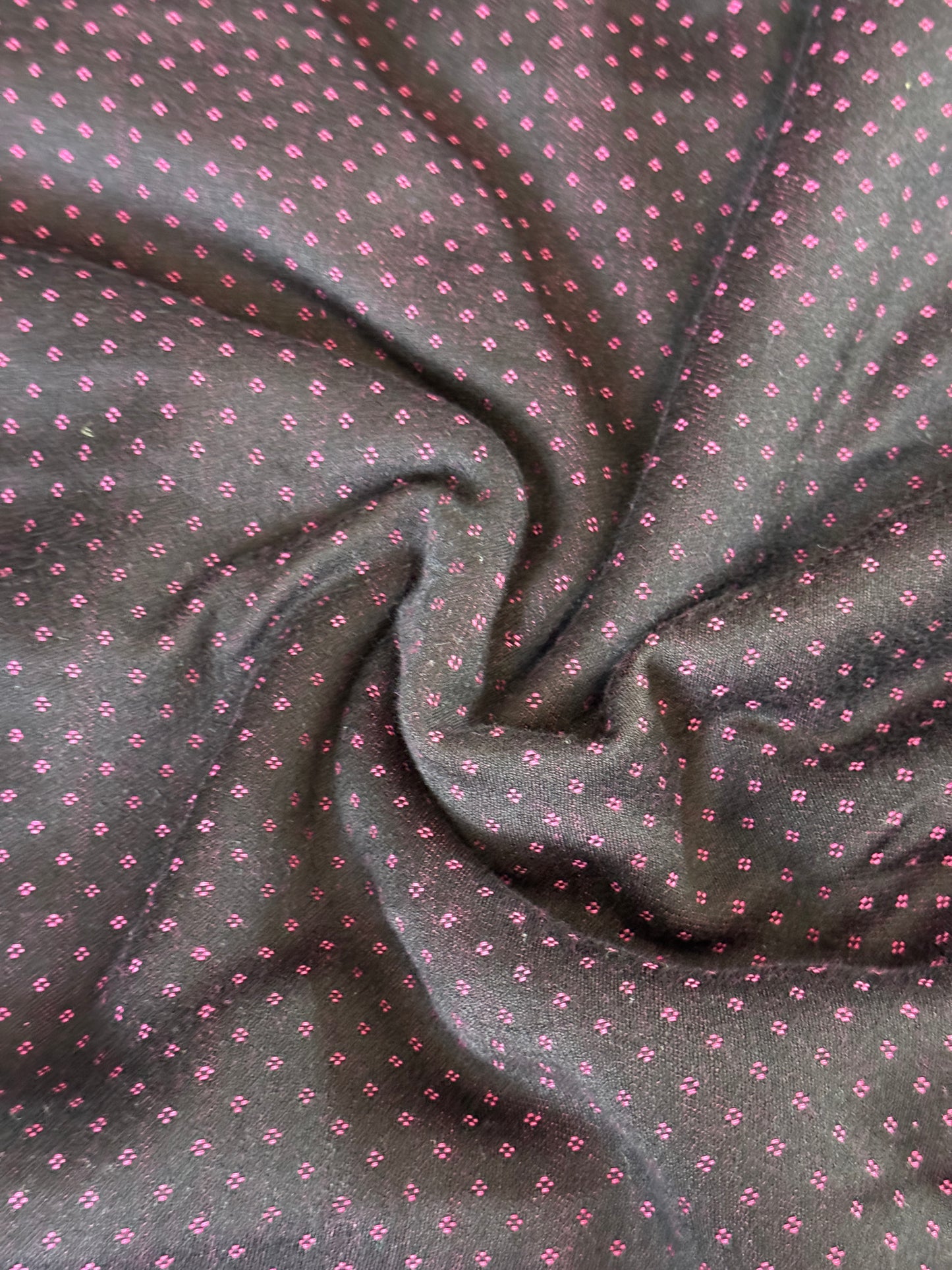 Black Mashru handwoven fabric with pink dots