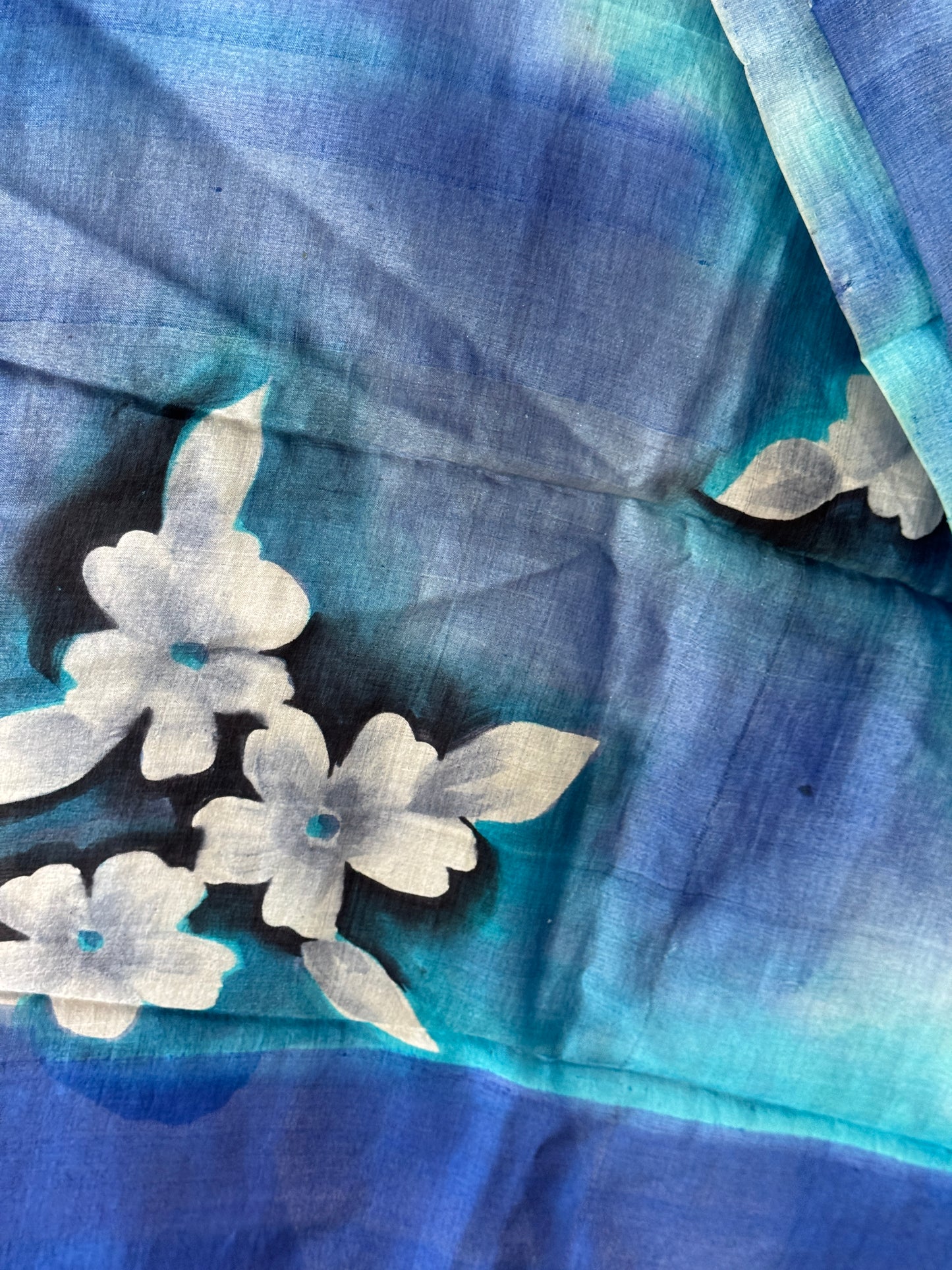 Shades of blue - hand painted tussar silk floral dupatta