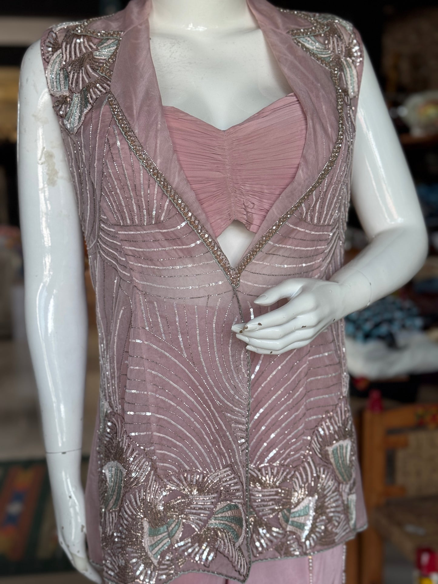 Soft pink wonder - hand embroidered organza jacket, crepe bustier and sharara - 3 piece set