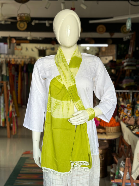 Light green, dark green tie dye stripes hand crafted cotton stole