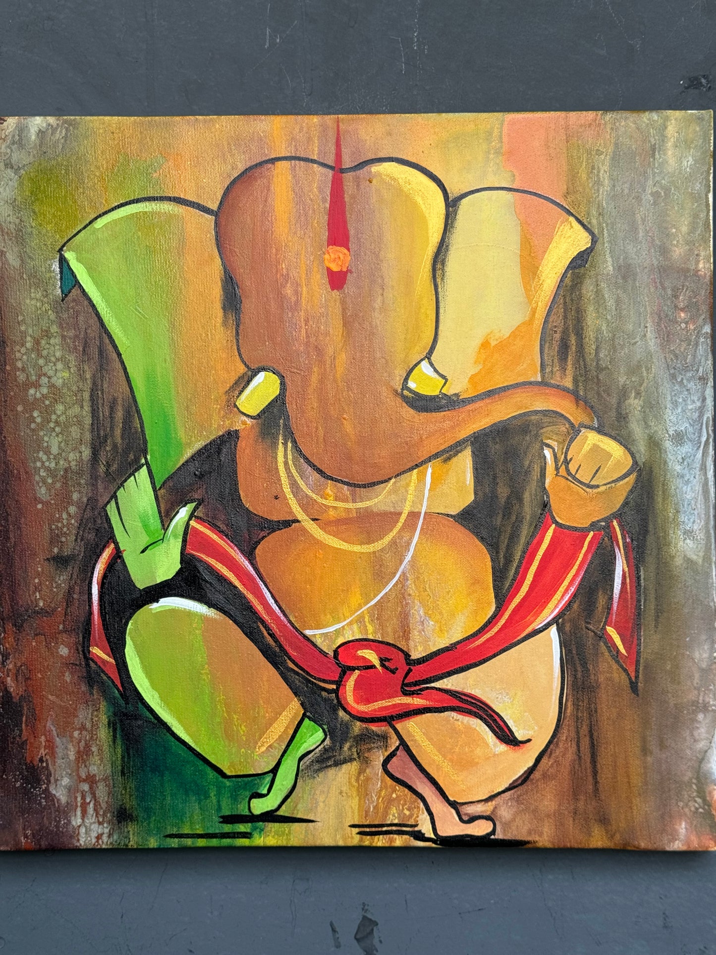 Ganesha acrylic colors painting on stretched canvas 18 x 18 inches