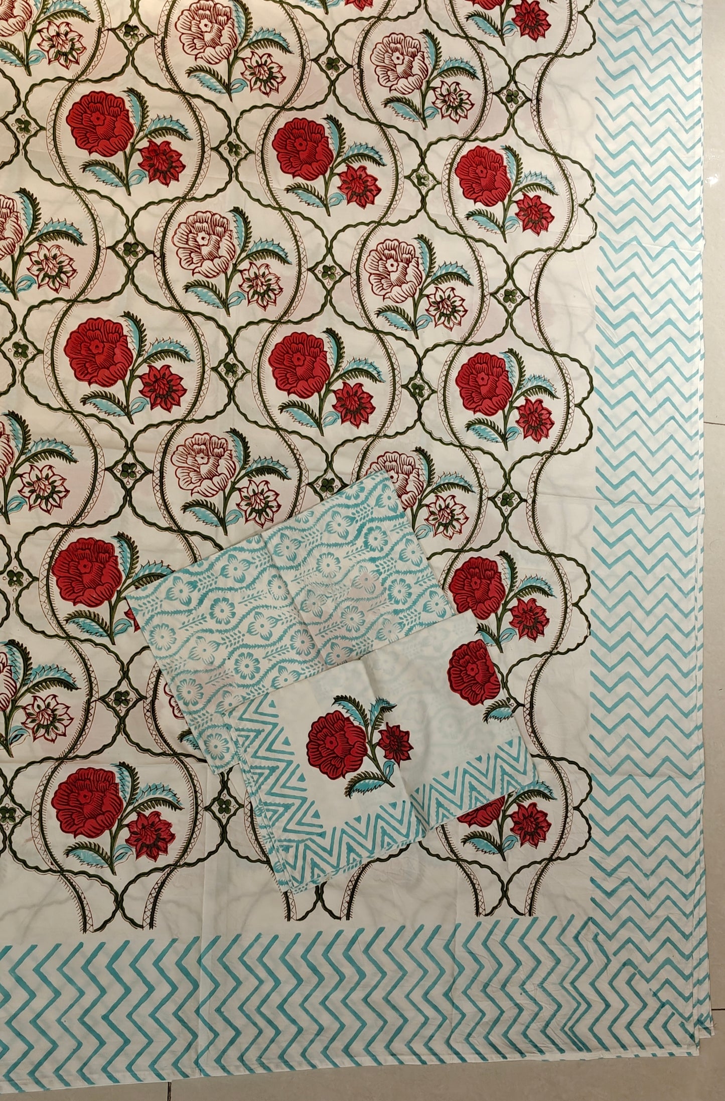 Soft fine cotton hand block printed super King 108 x 108 inches bedsheet - multiple designs available