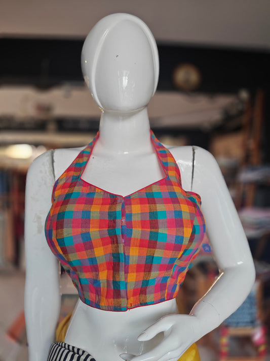 Halter neck cotton padded blouse with lining - multiple designs available