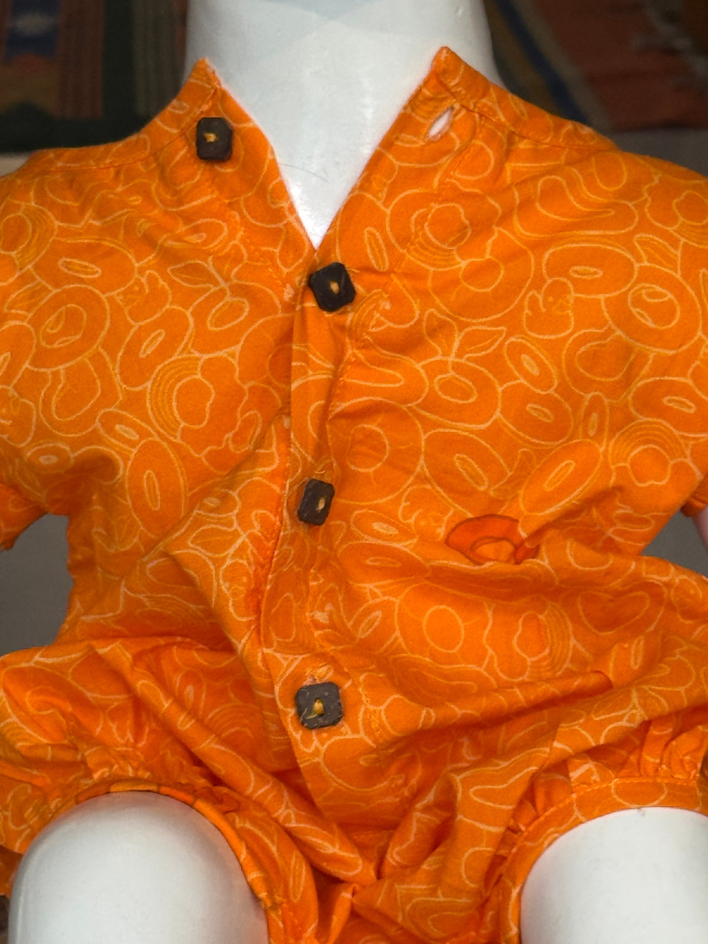 Bright orange printed short sleeves romper / onesie - unisex