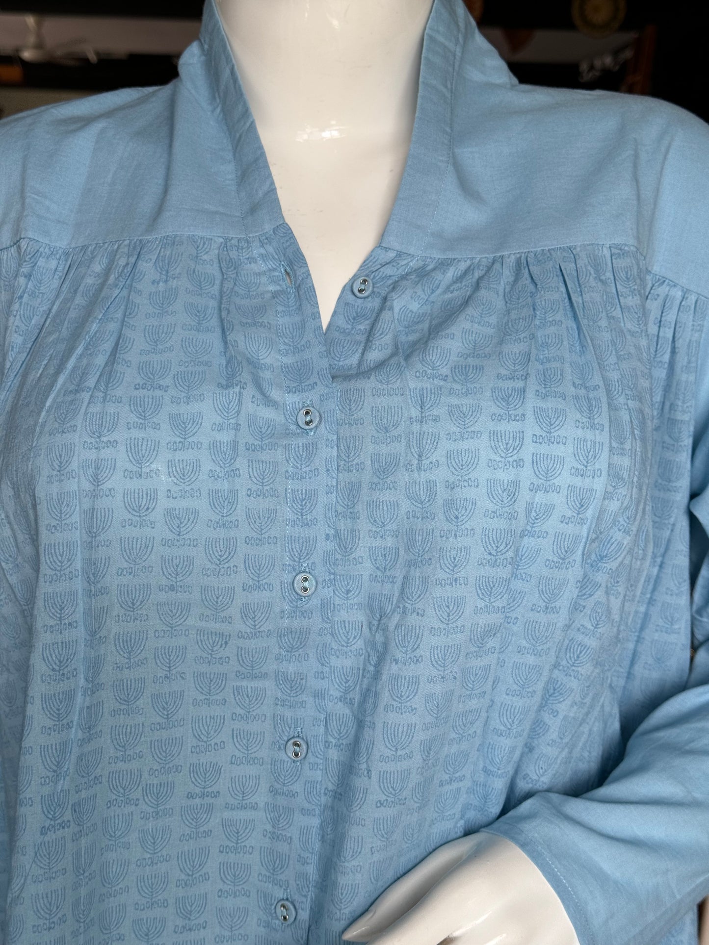 Light blue relaxed fit cotton dress - self design hand block printed