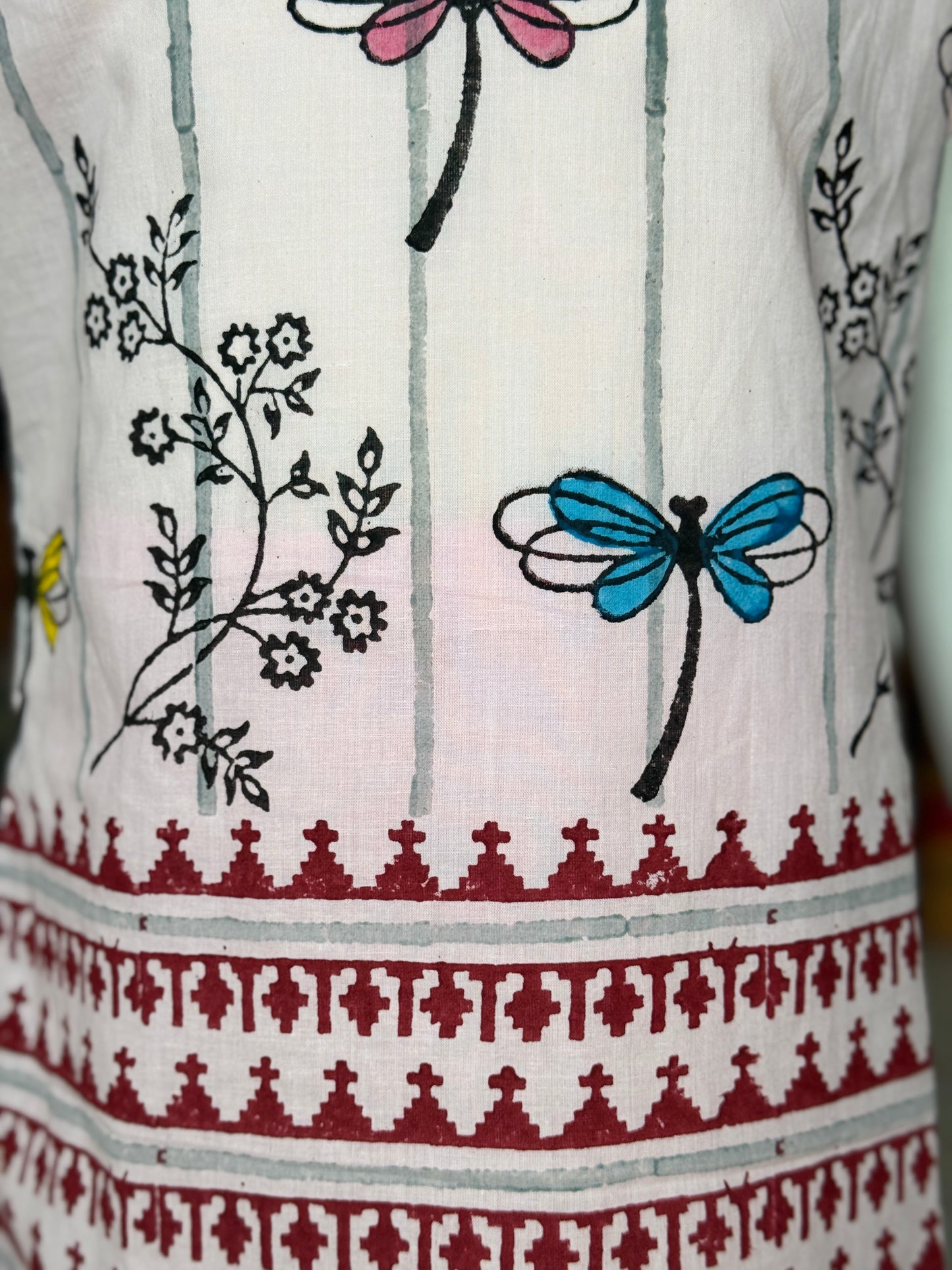 Light pink hand block printed cotton straight cut kurti for girls