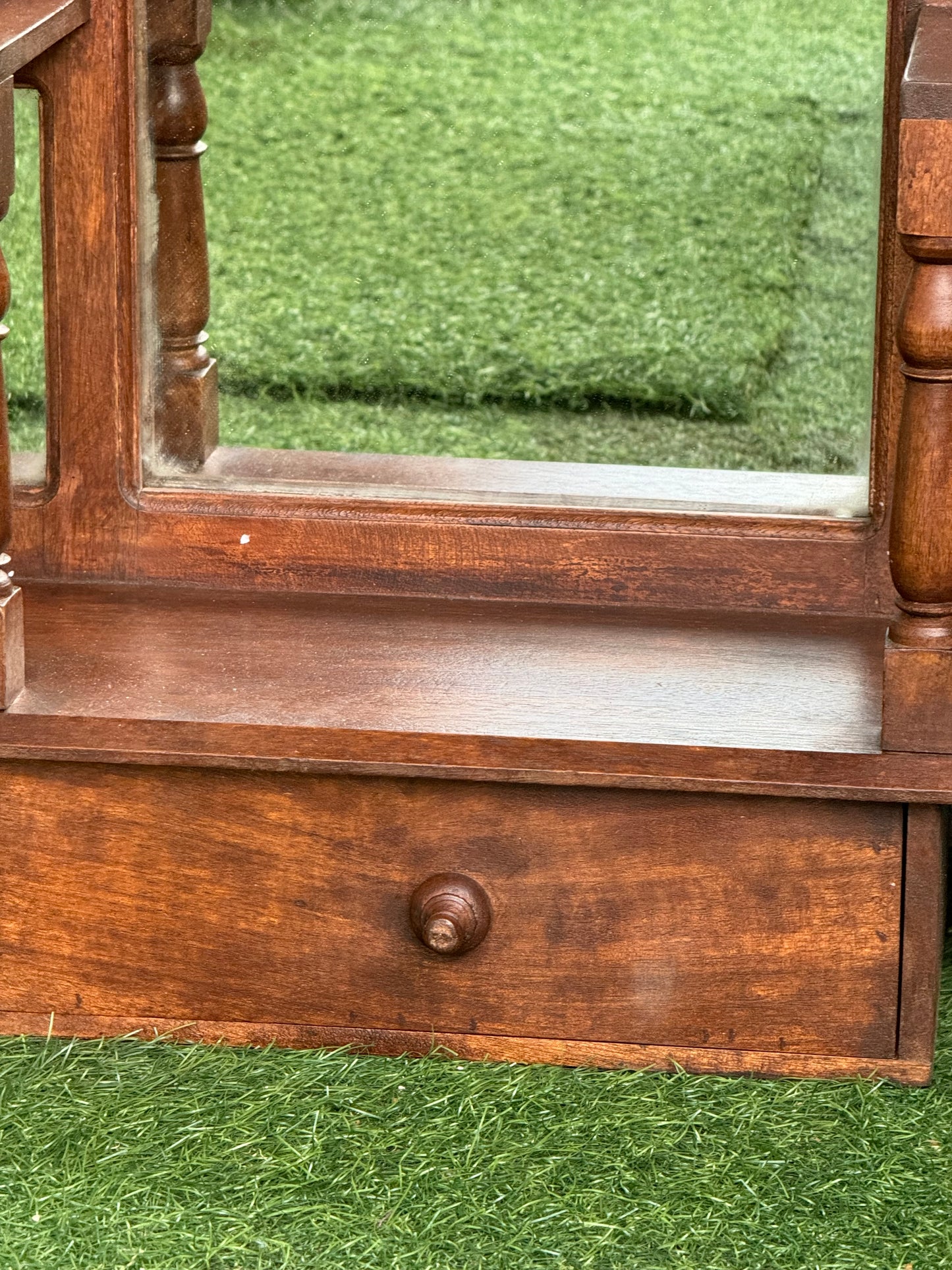 Wooden wall decor frame with 3 mirrors, drawer and niches for adding decorative items