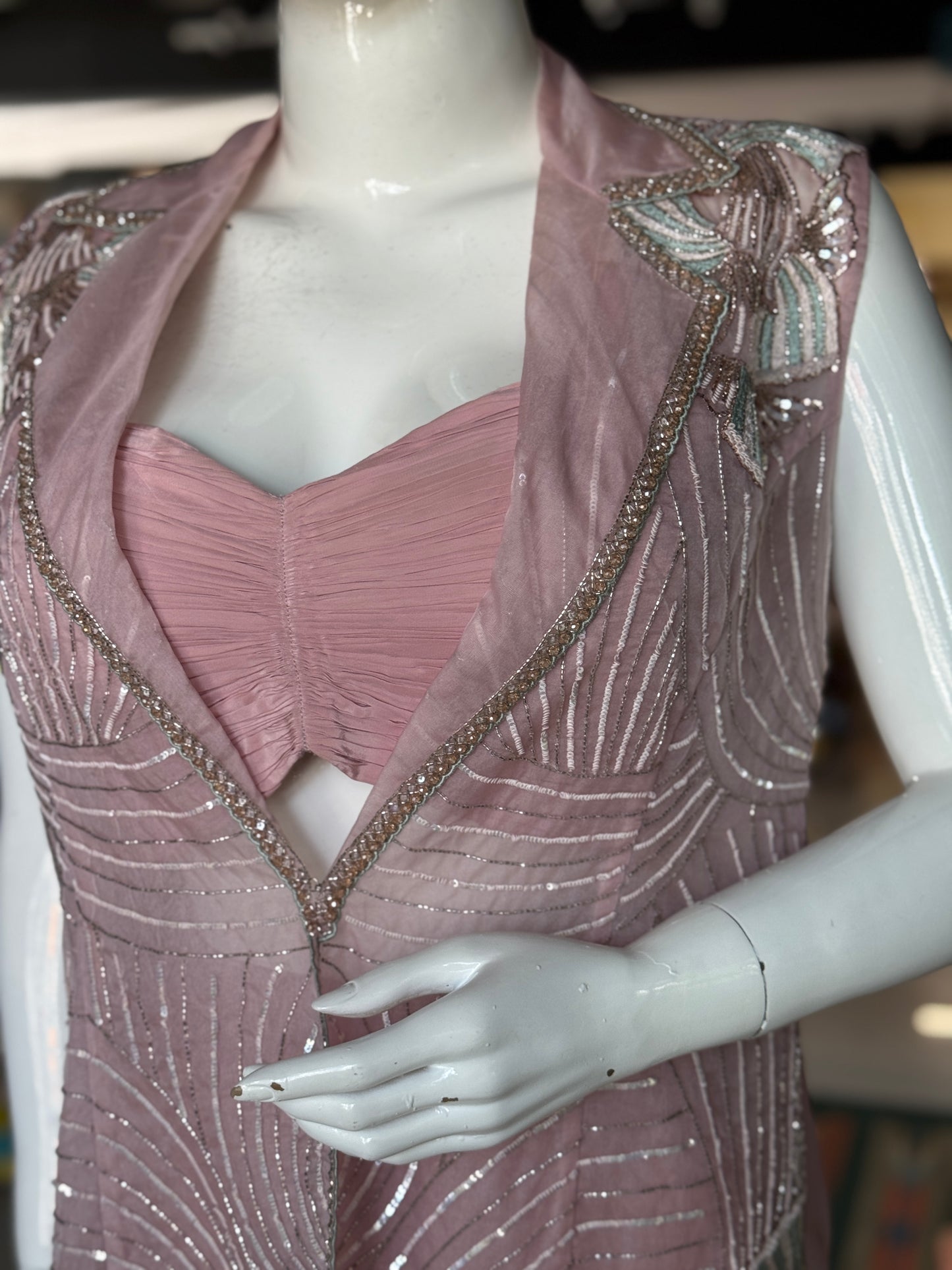 Soft pink wonder - hand embroidered organza jacket, crepe bustier and sharara - 3 piece set