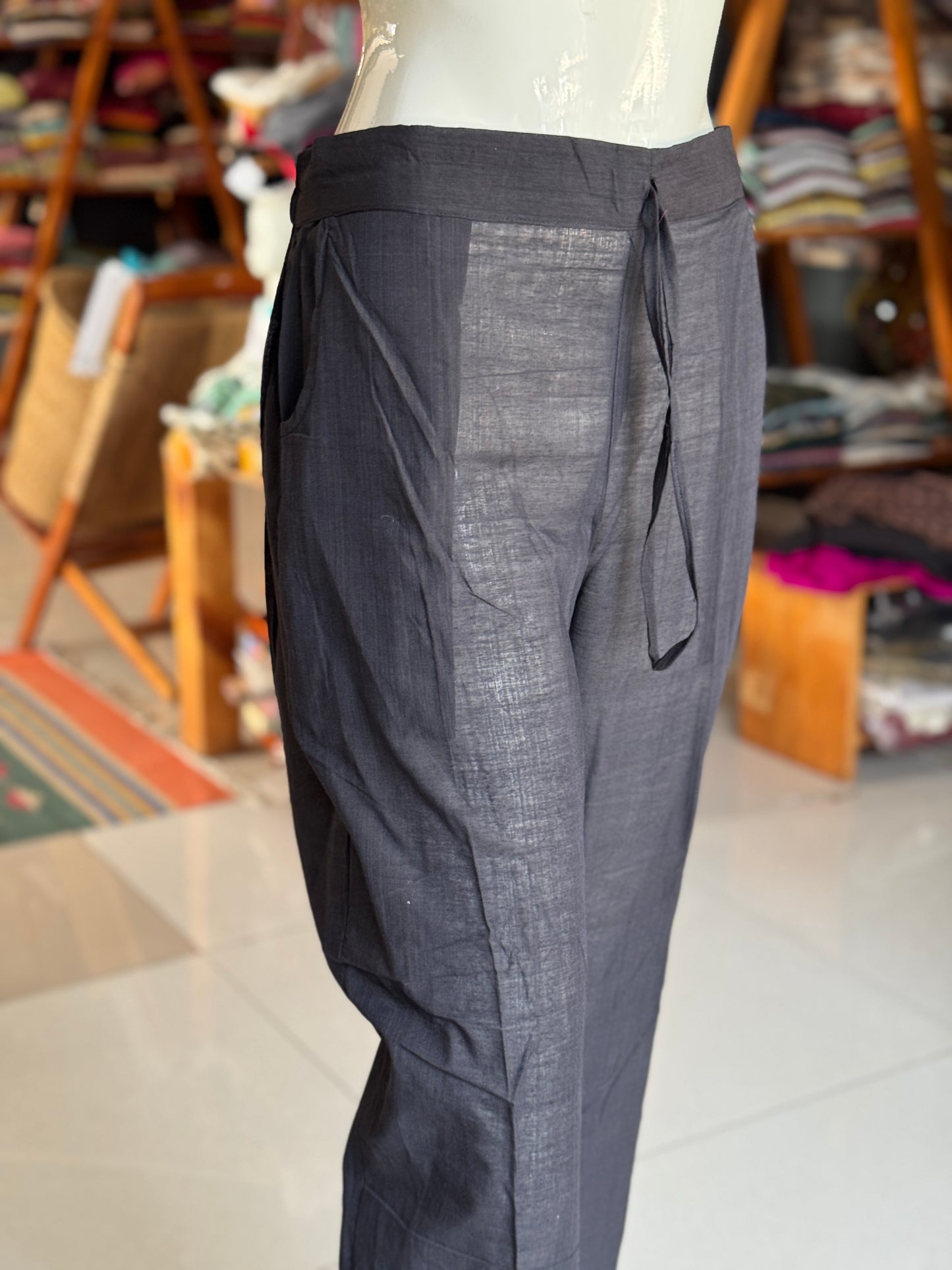 Plain black handwoven straight cotton pants