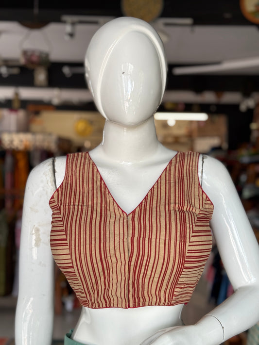 Princess cut cotton hand block printed sleeveless blouse - multiple designs available