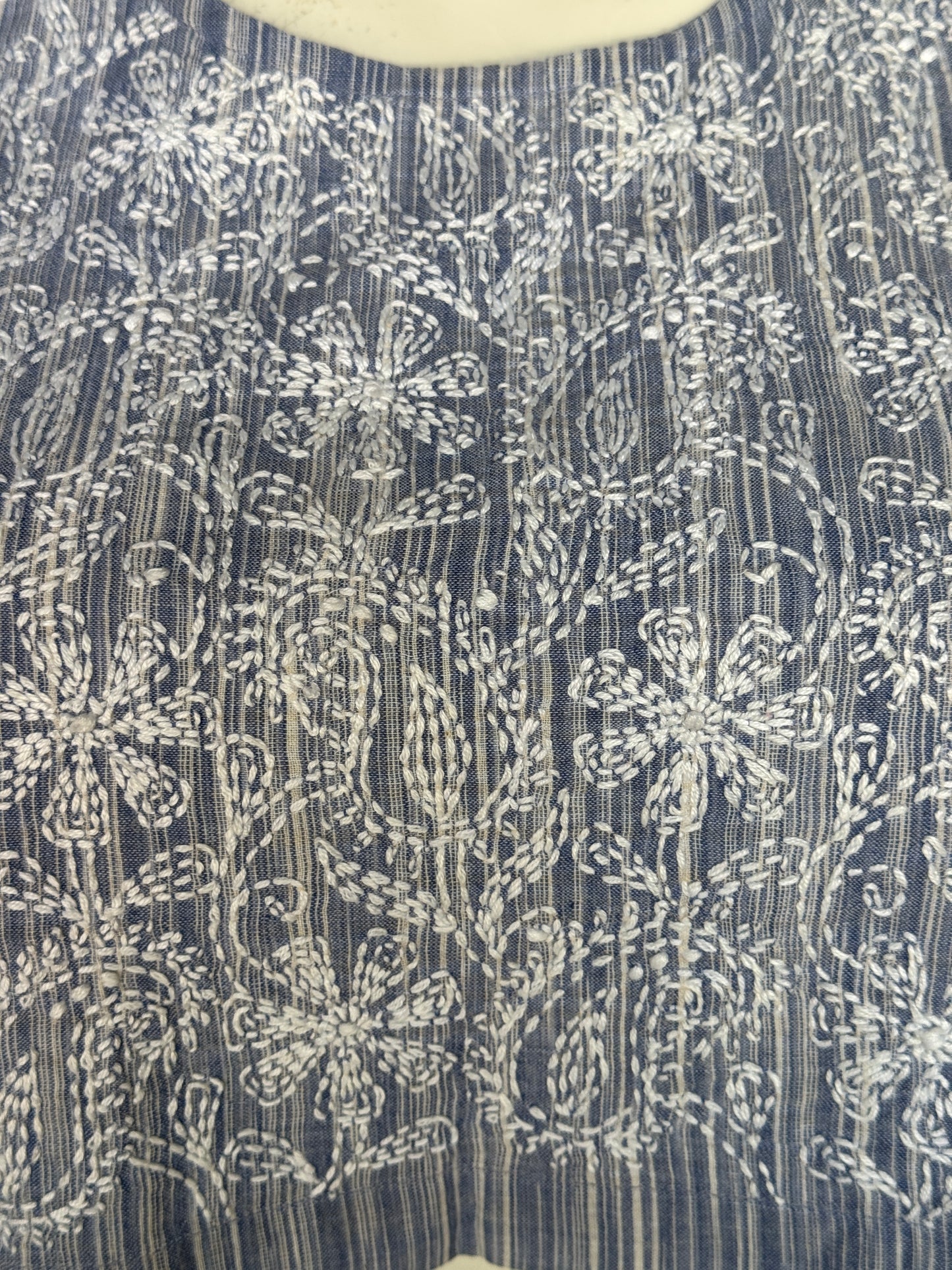 Blue sleeveless Crop top / blouse - Chikankari hand embroidered handwoven cotton