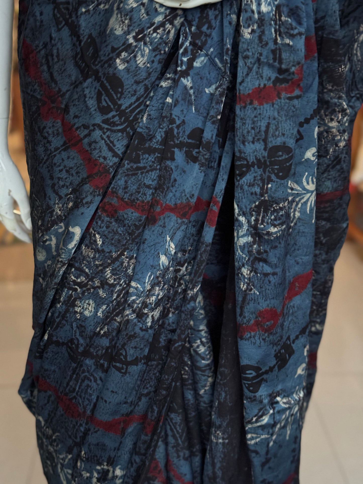Ajrakh hand block printed soft modal saree yardage saree