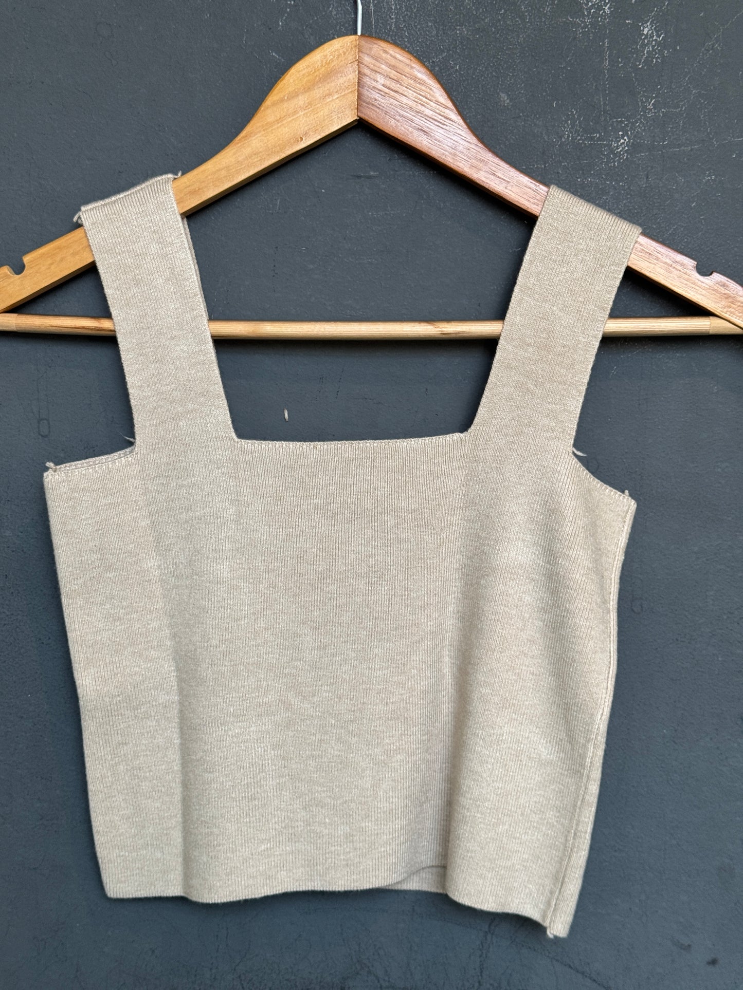 Ribbed square neck stretchable sleeveless blouse / crop top