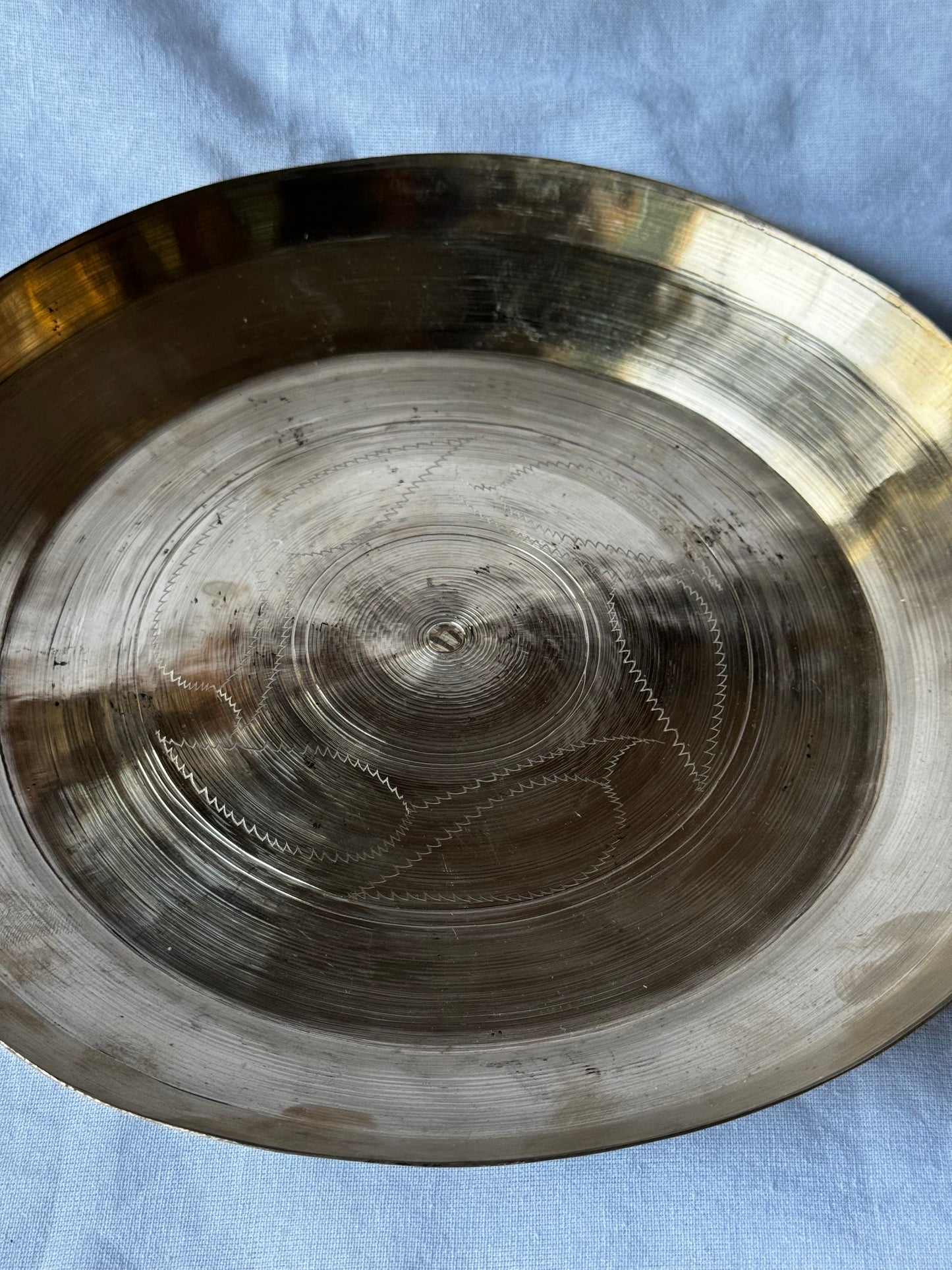 High walled Bronze Kansa handcrafted traditional thali plate - 10 inches top diameter -