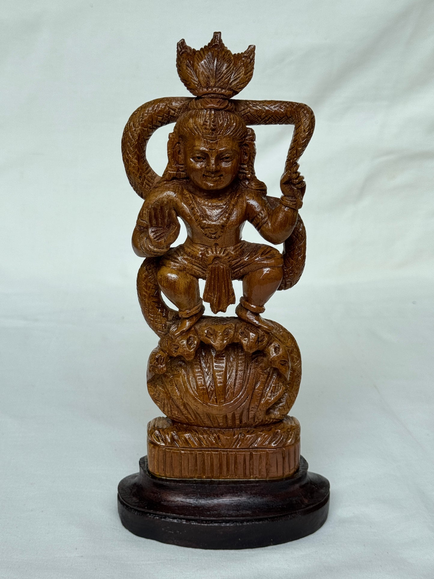 Kaliyamardhanam - hand carved Krishna statue in teak wood