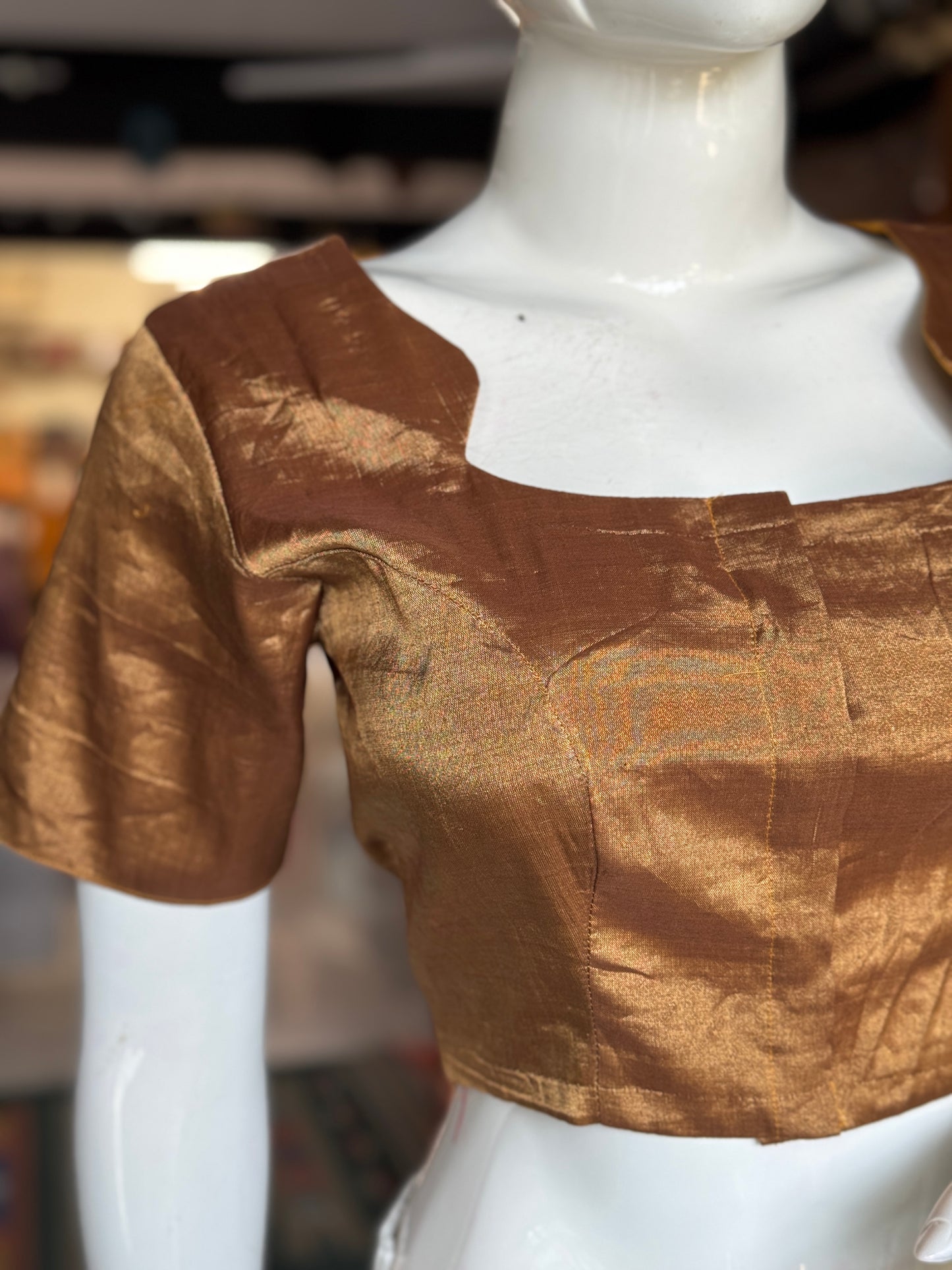 Gold tissue silk Chanderi handloom blouse with short sleeves