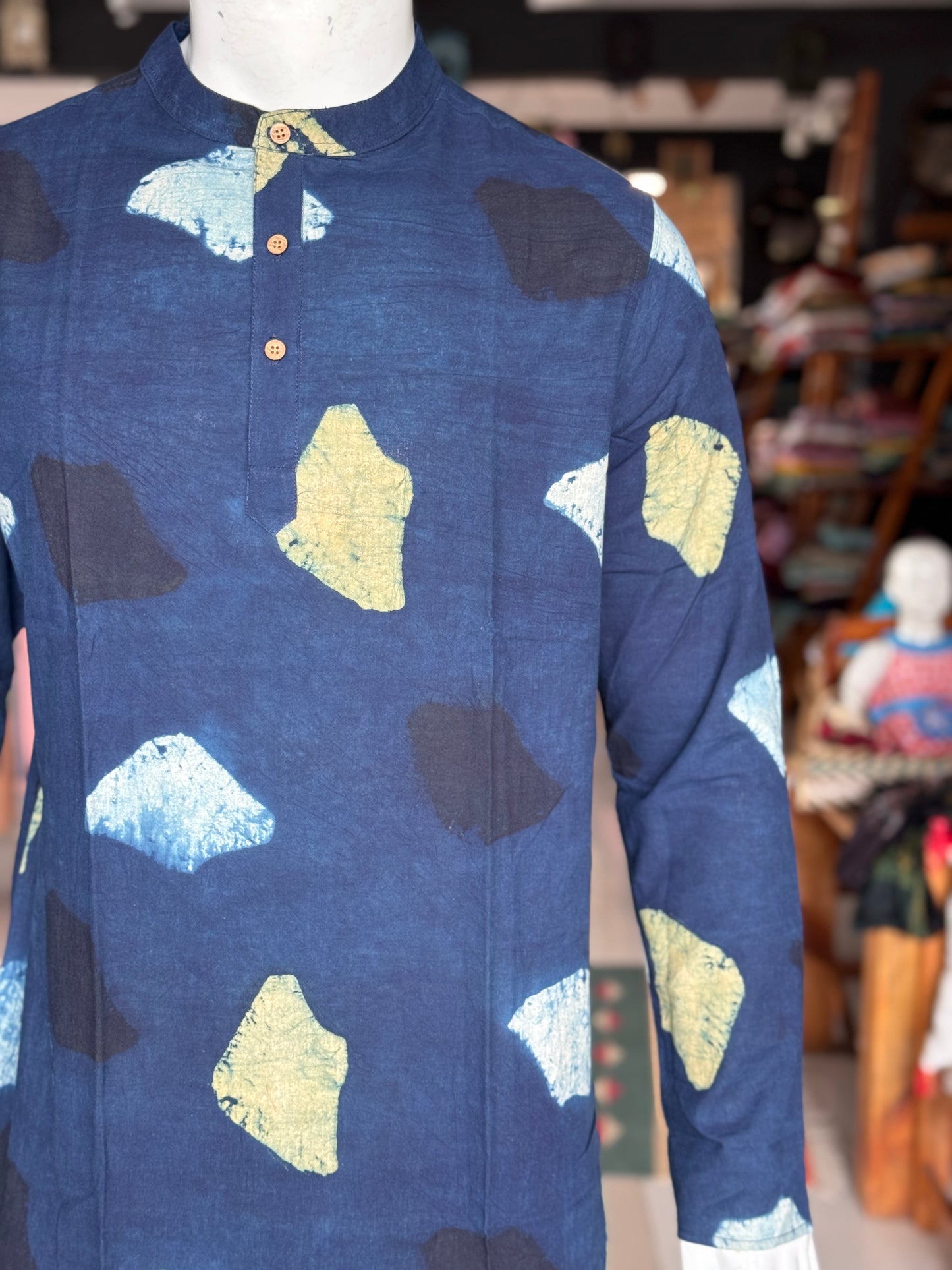 Ajrakh hand block printed cotton long kurta for men
