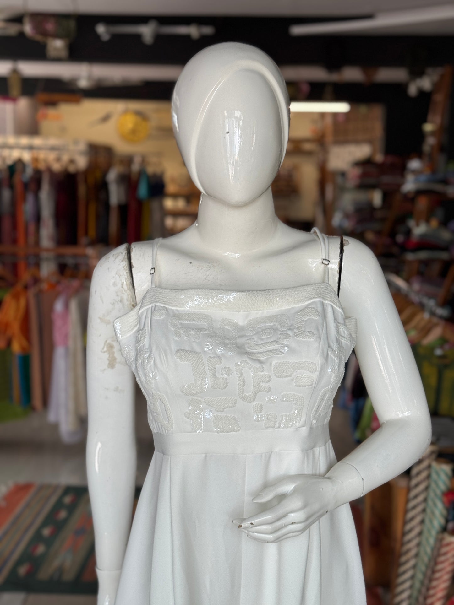 Crepe strappy jumpsuit with hand embellished yoke - color options available