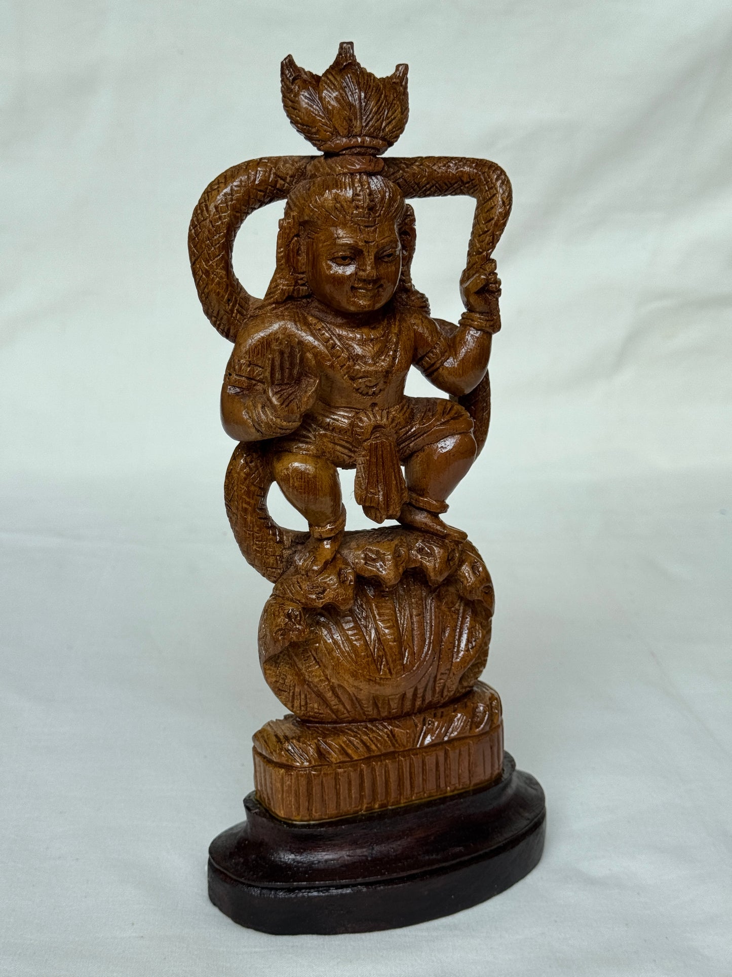 Kaliyamardhanam - hand carved Krishna statue in teak wood