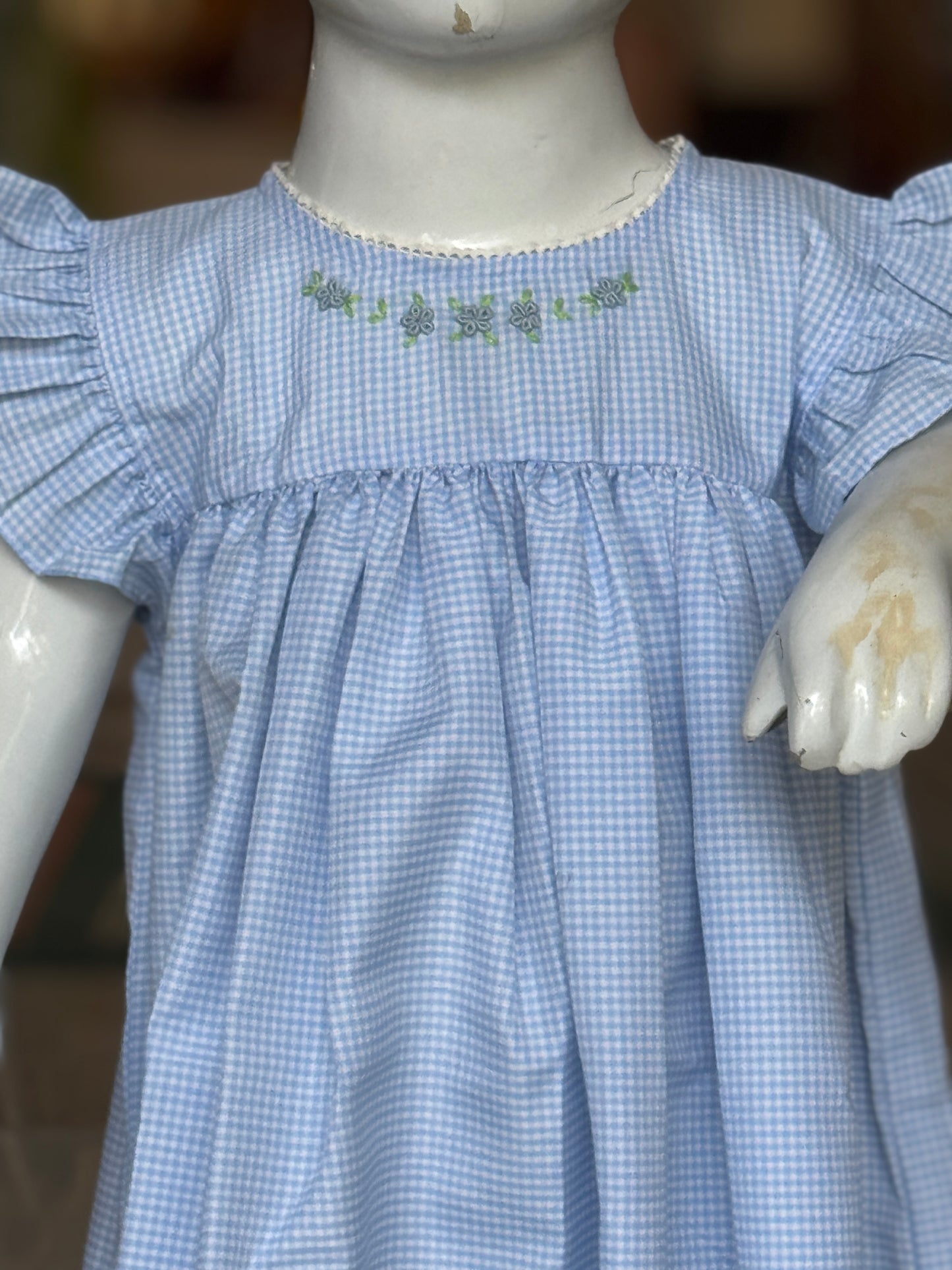 Checkered hand embroidered cotton frill sleeves frock - colors n sizes available